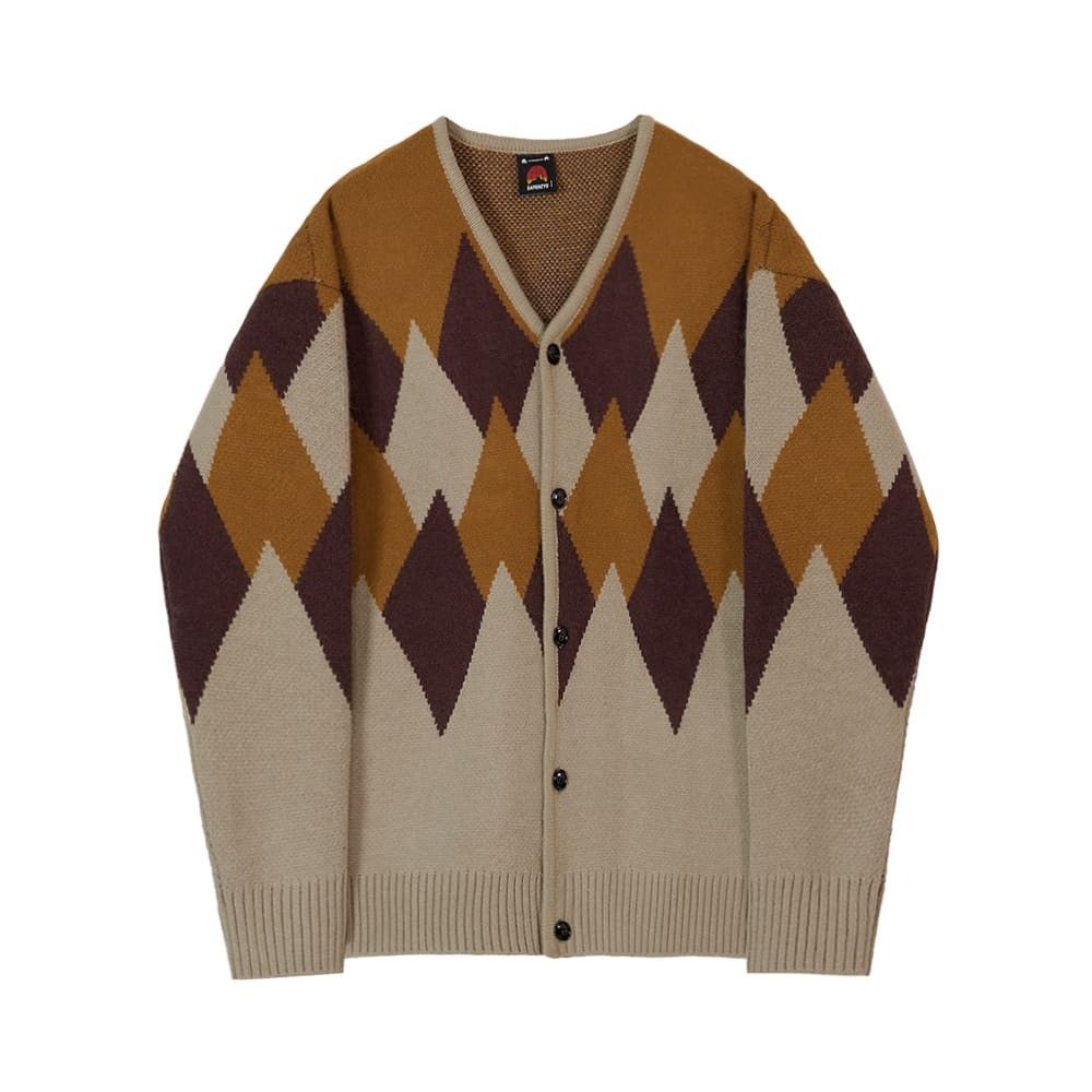 Japanese Brand Brown and Beige rhombus patterned loose cardigan Size US L / EU 52-54 / 3 - 1 Thumbnail