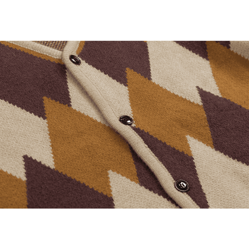 Japanese Brand Brown and Beige rhombus patterned loose cardigan Size US L / EU 52-54 / 3 - 11 Thumbnail