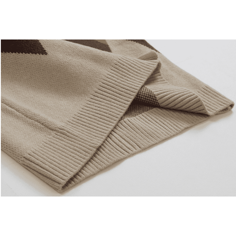 Japanese Brand Brown and Beige rhombus patterned loose cardigan Size US L / EU 52-54 / 3 - 10 Thumbnail