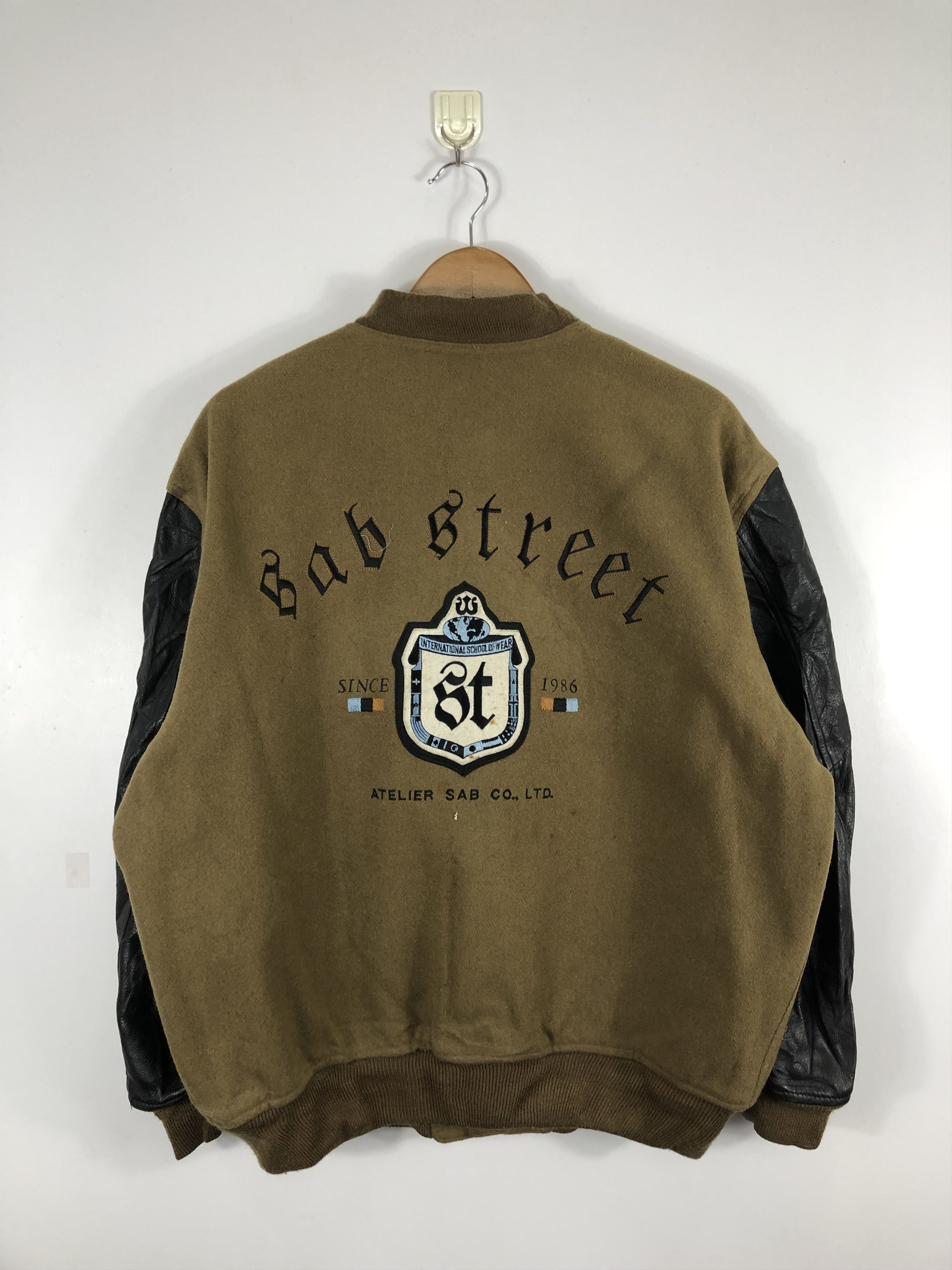 image of 90's Sab Street Varsity Jacket Leather in Green, Men's (Size Large)