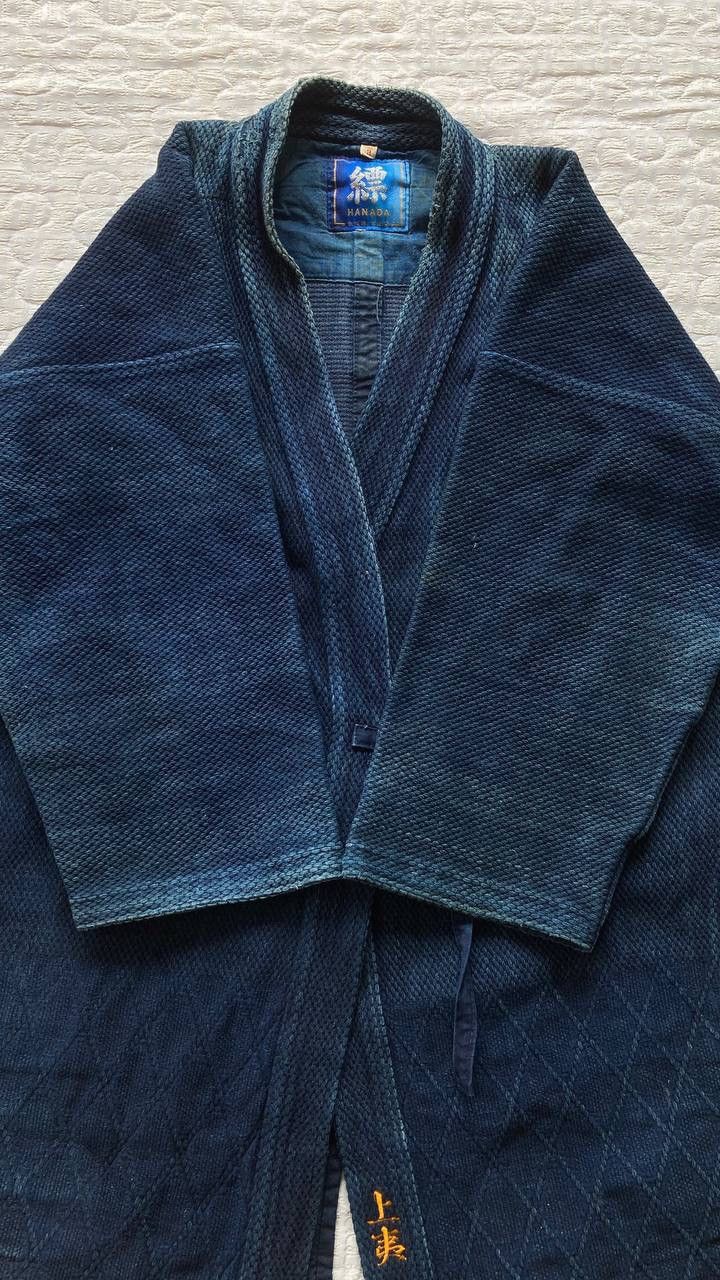Indigo Vintage 60s Kendo Kimono Boro Wild Character Design Size US L / EU 52-54 / 3 - 7 Thumbnail