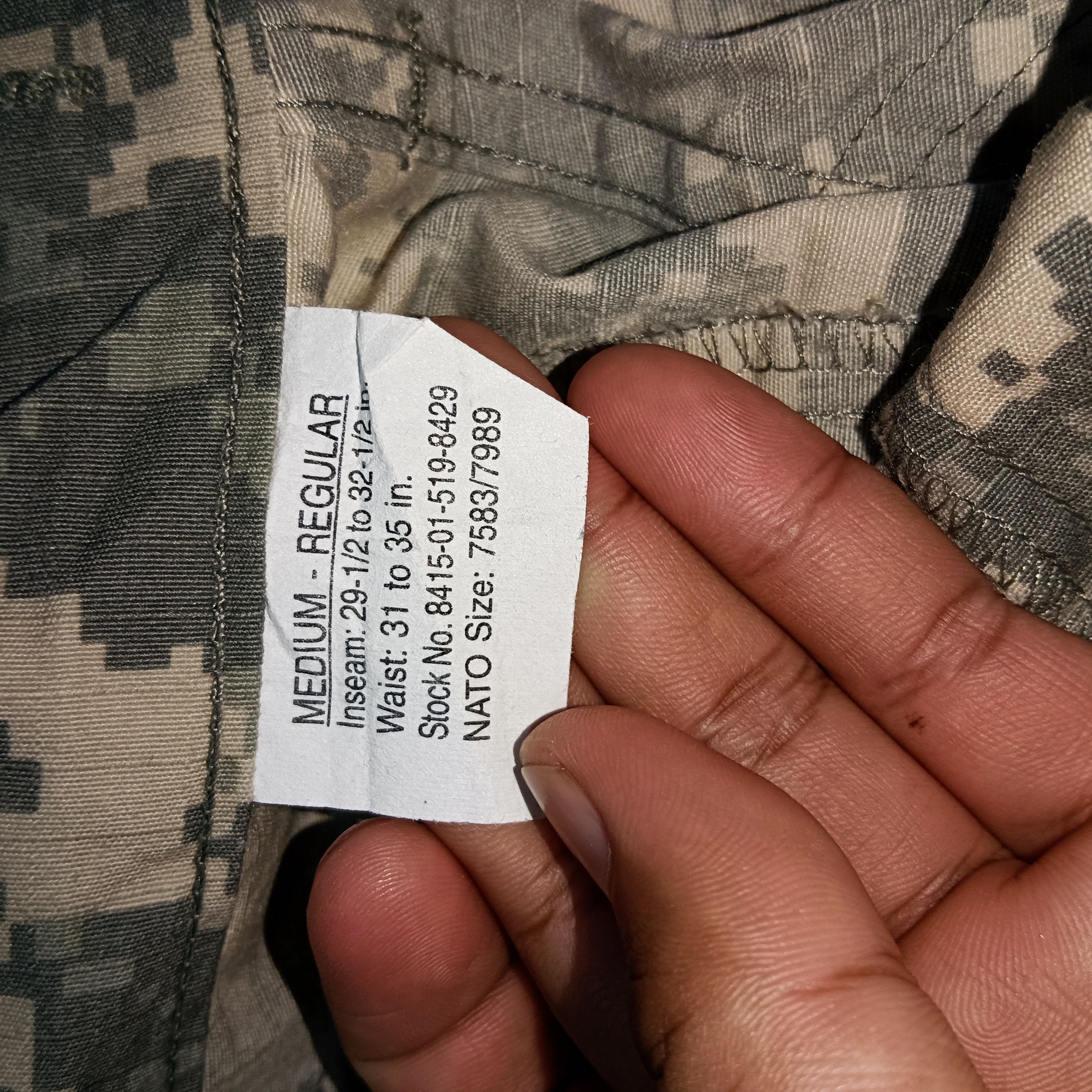 Trouser army combat uniform with series number