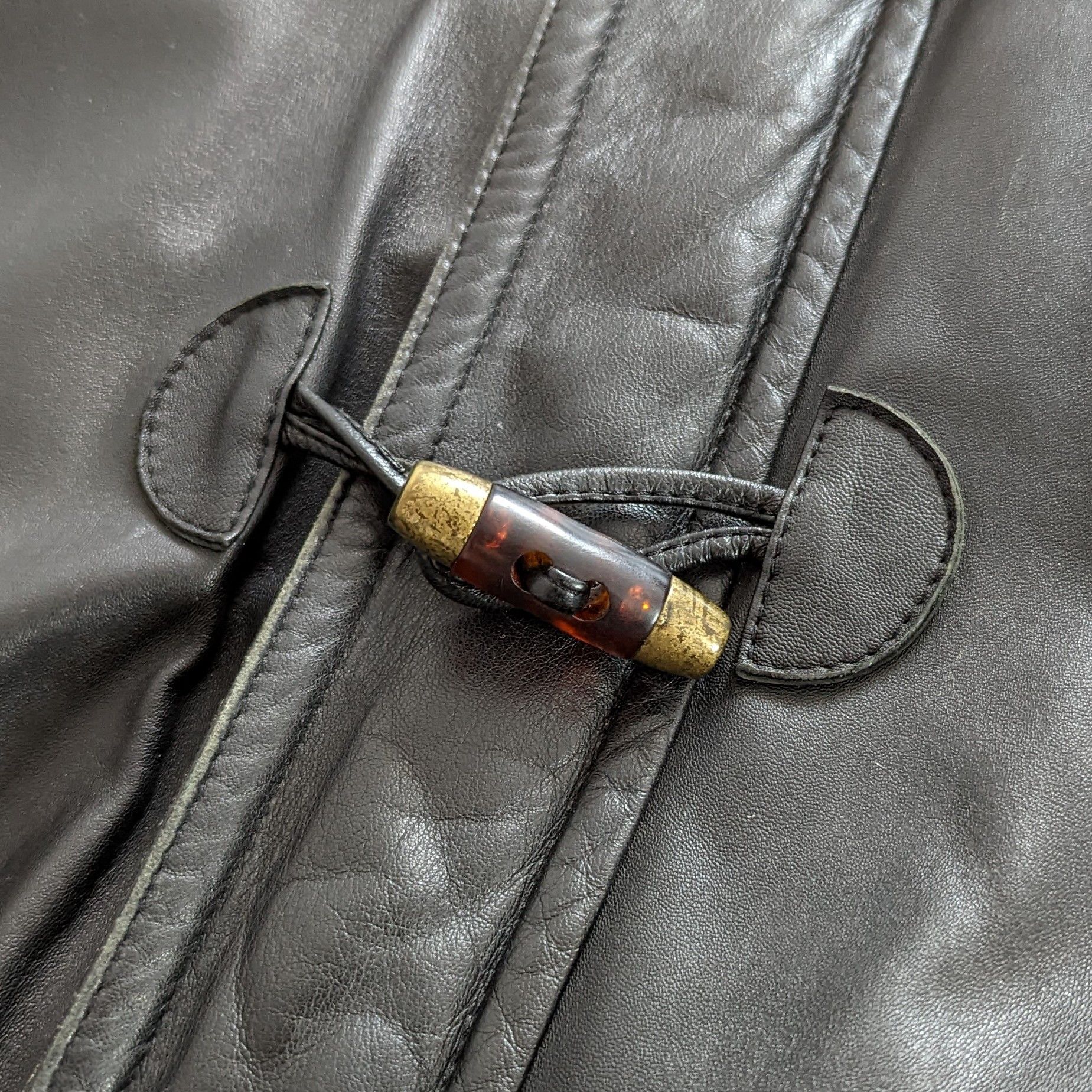 Burberry Vintage BURBERRY Duffle Coat Leather Jacket Nova Check Lined Size US M / EU 48-50 / 2 - 8 Thumbnail