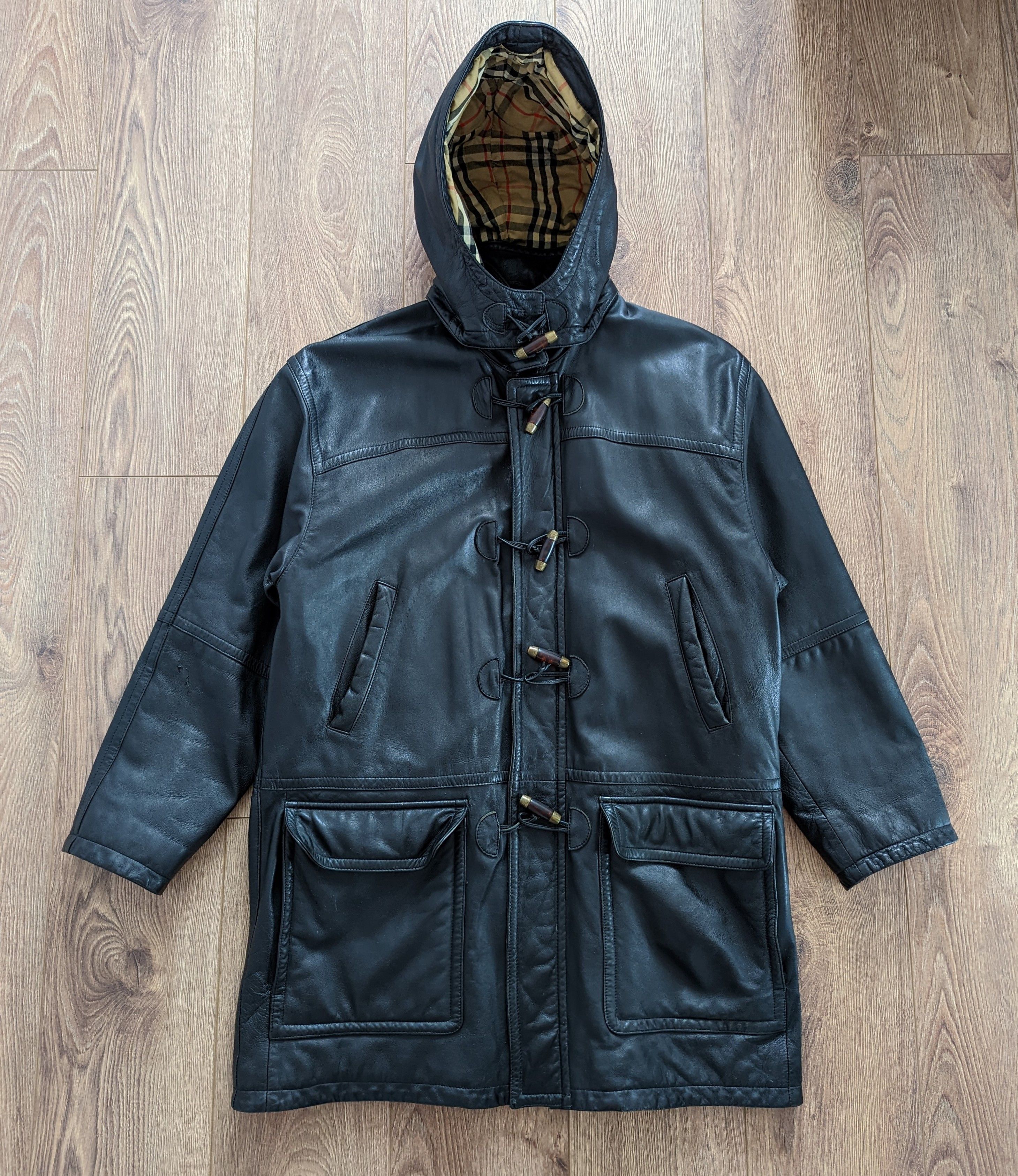 Burberry Vintage BURBERRY Duffle Coat Leather Jacket Nova Check Lined Size US M / EU 48-50 / 2 - 25 Thumbnail