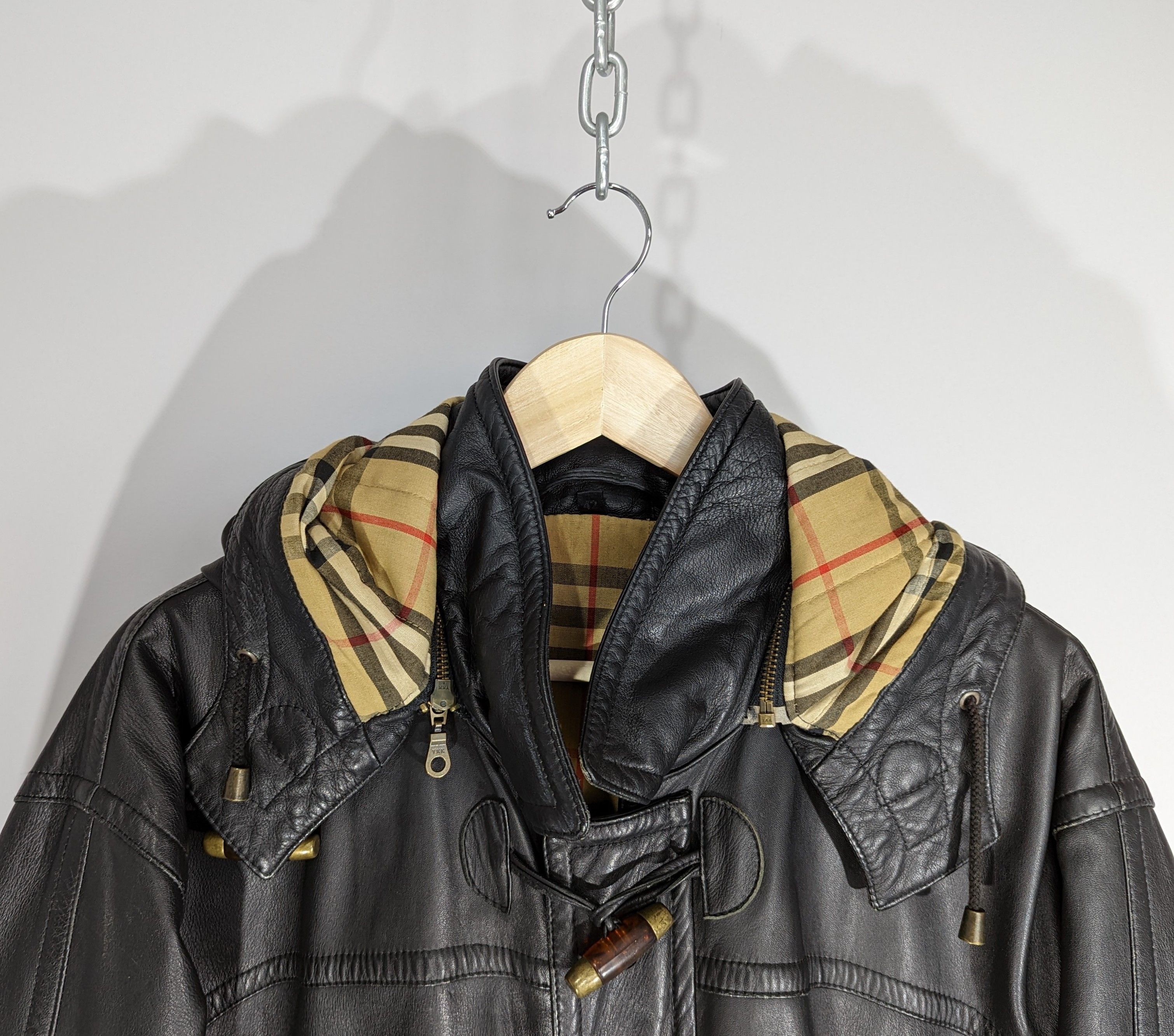 Burberry Vintage BURBERRY Duffle Coat Leather Jacket Nova Check Lined Size US M / EU 48-50 / 2 - 4 Thumbnail