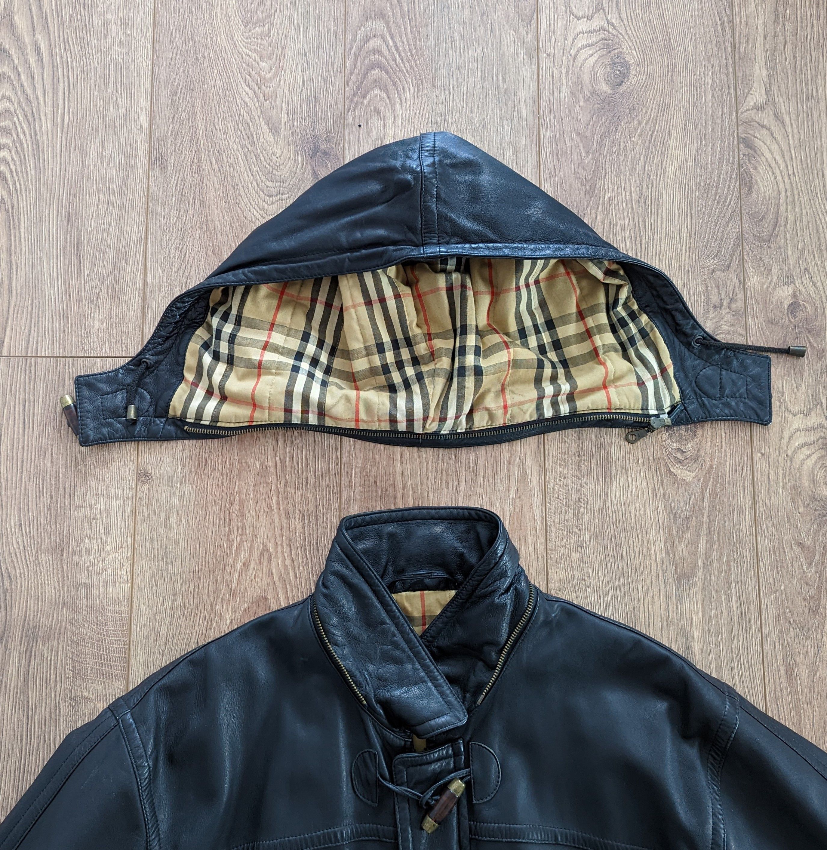 Burberry Vintage BURBERRY Duffle Coat Leather Jacket Nova Check Lined Size US M / EU 48-50 / 2 - 5 Thumbnail