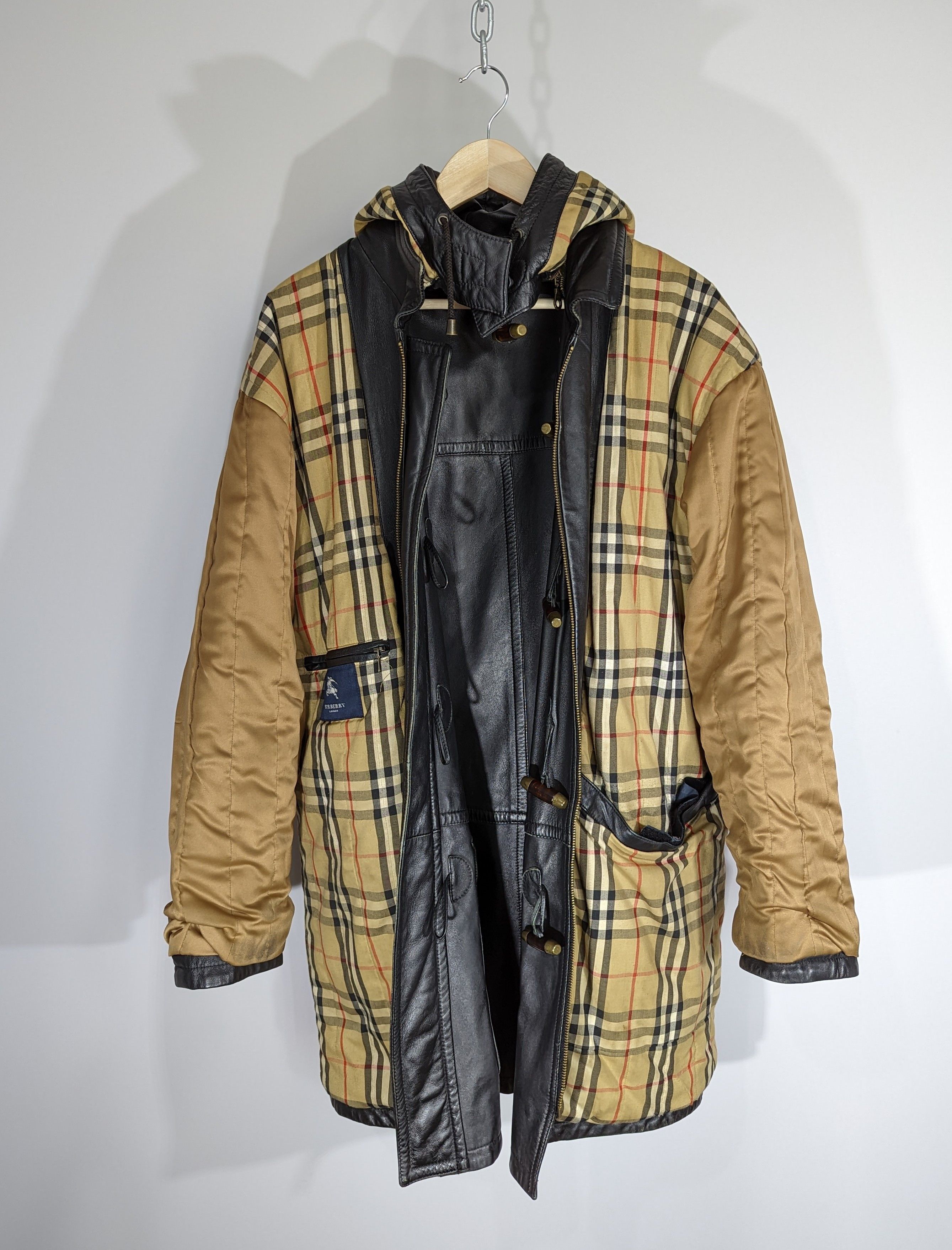 Burberry Vintage BURBERRY Duffle Coat Leather Jacket Nova Check Lined Size US M / EU 48-50 / 2 - 15 Thumbnail