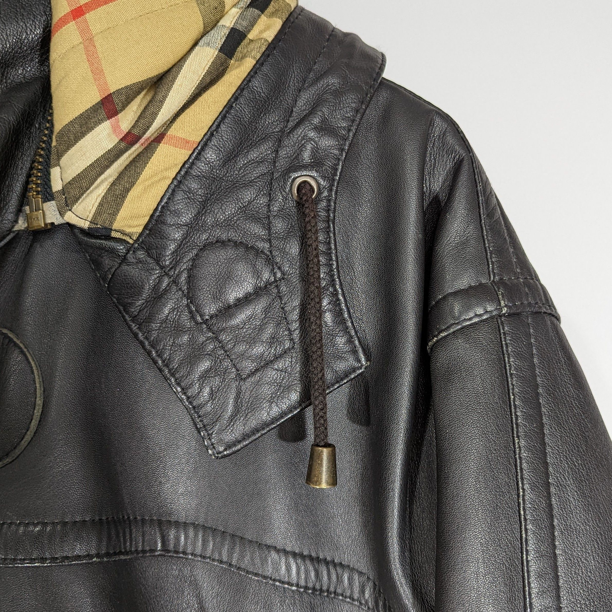 Burberry Vintage BURBERRY Duffle Coat Leather Jacket Nova Check Lined Size US M / EU 48-50 / 2 - 6 Thumbnail