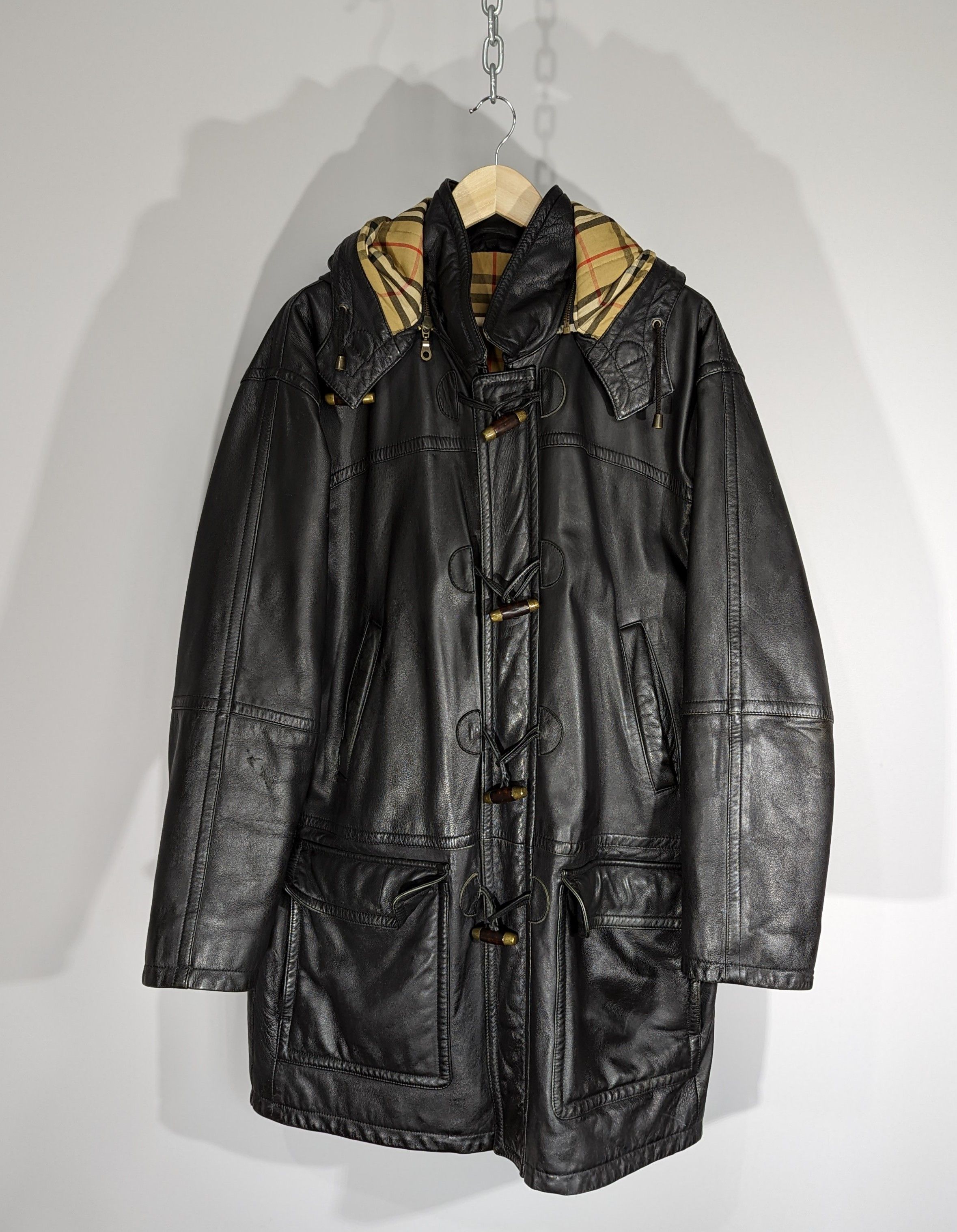 Burberry Vintage BURBERRY Duffle Coat Leather Jacket Nova Check Lined Size US M / EU 48-50 / 2 - 3 Thumbnail