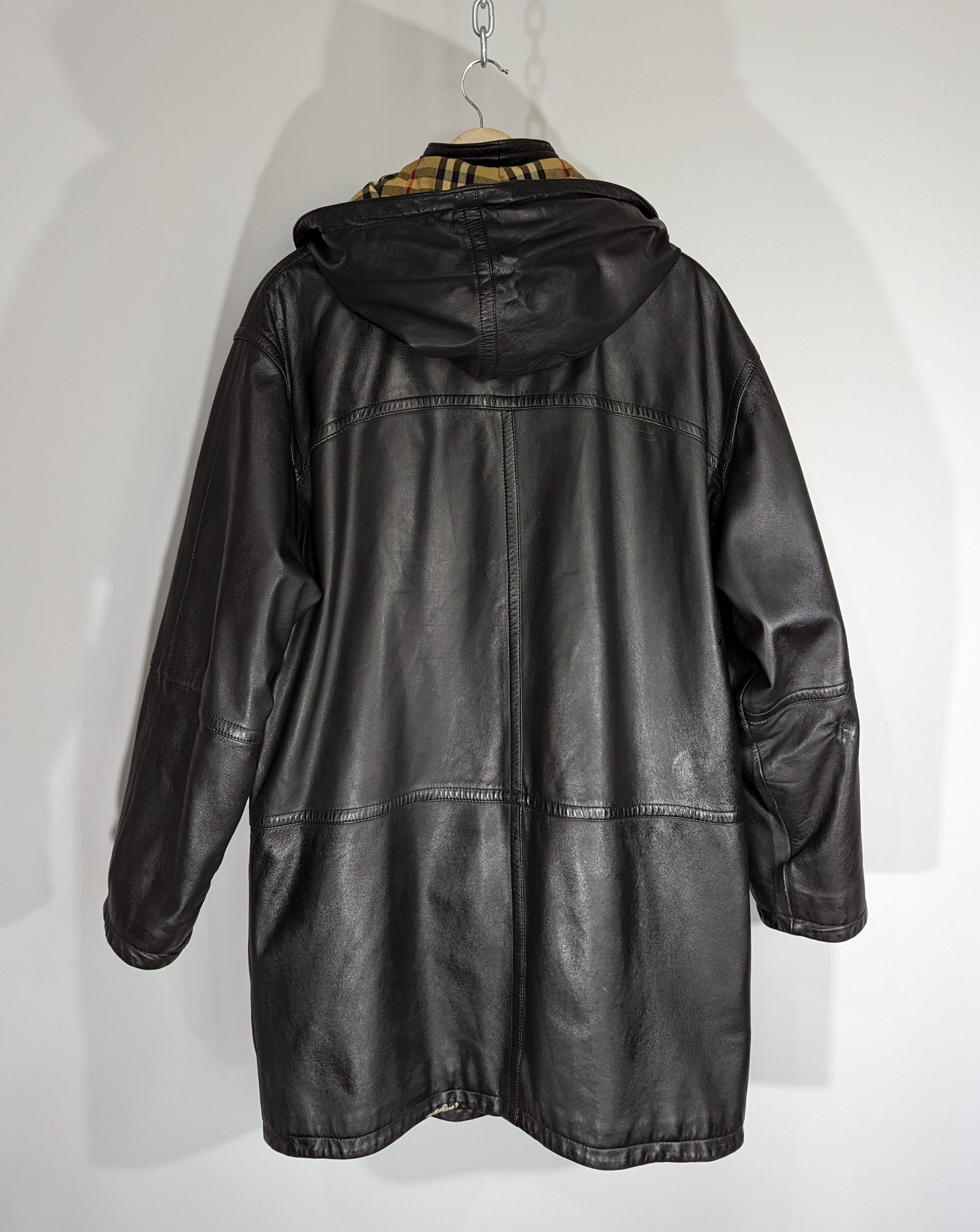 Vintage BURBERRY Duffle Coat Leather Jacket Nova Check Lined