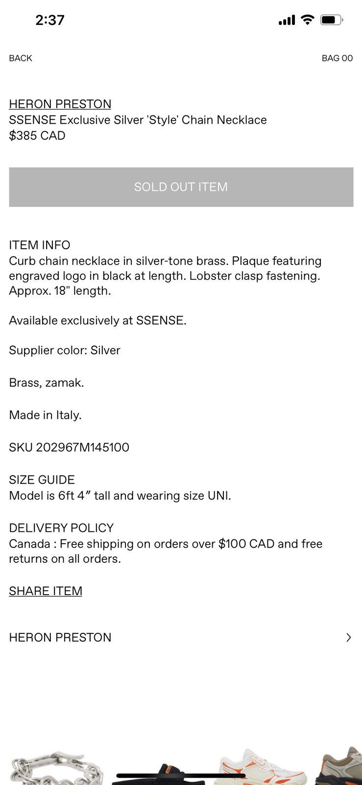 Heron Preston Heron Preston Silver ‘Style’ Chain Necklace Size ONE SIZE - 5 Thumbnail