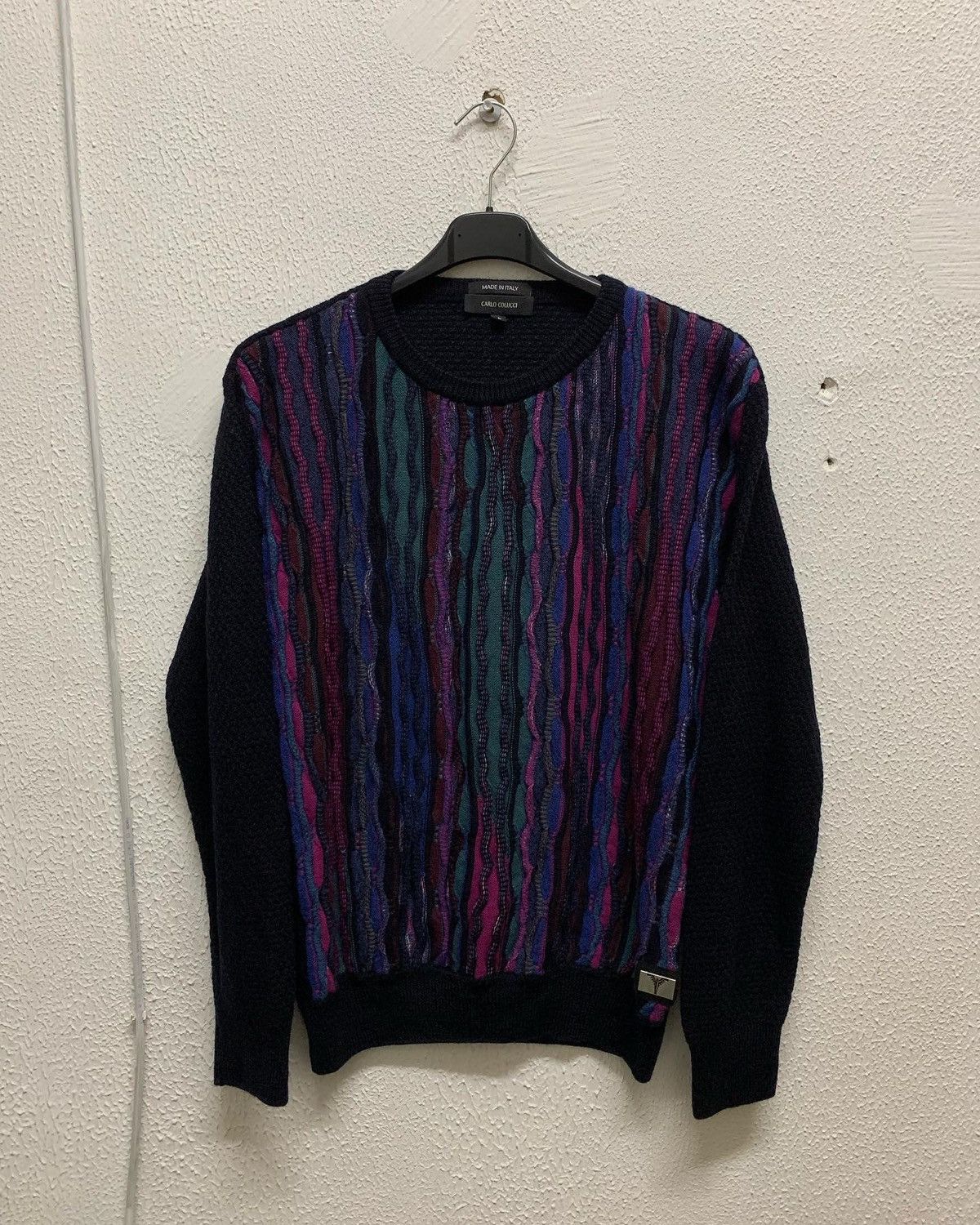 Pull Vintage Carlo Colucci Noir Et Orange - Taille M - Style Décontracté Rétro