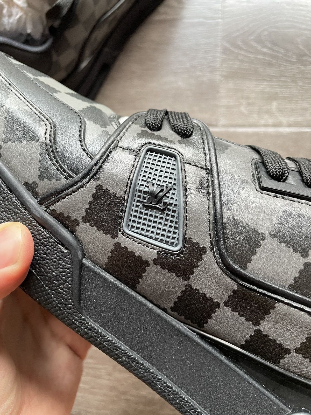 Louis Vuitton × Nigo Louis Vuitton Nigo Black & Grey Damier Trainer Sneaker Size US 11.5 / EU 44-45 - 7 Thumbnail