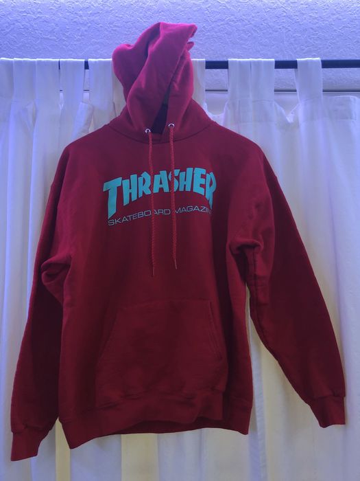 Thrasher hoodie red and on sale blue