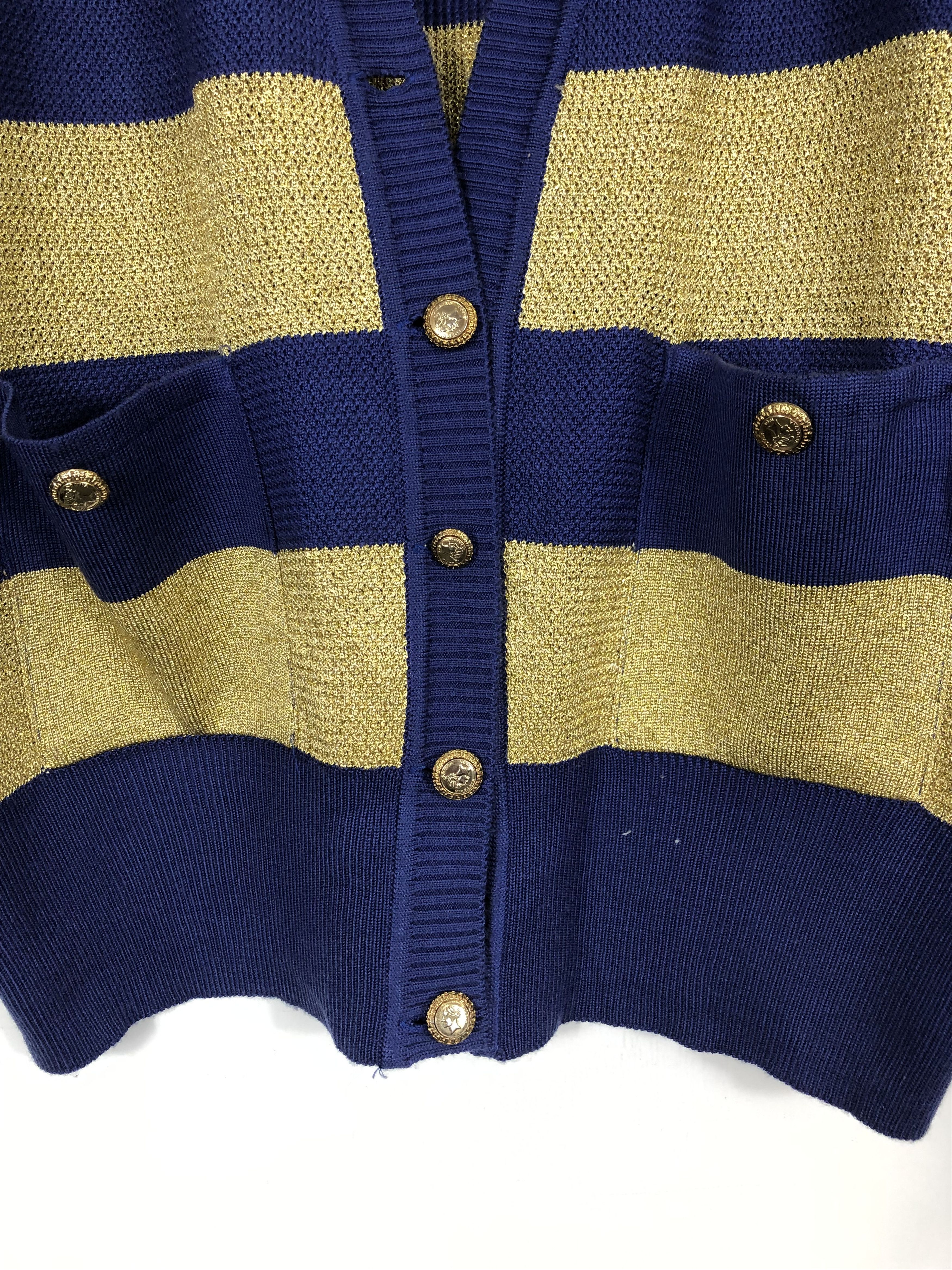 Japanese Brand Japanese Brand Knitwear Cardigan Button Striped J0447 Size US L / EU 52-54 / 3 - 6 Thumbnail