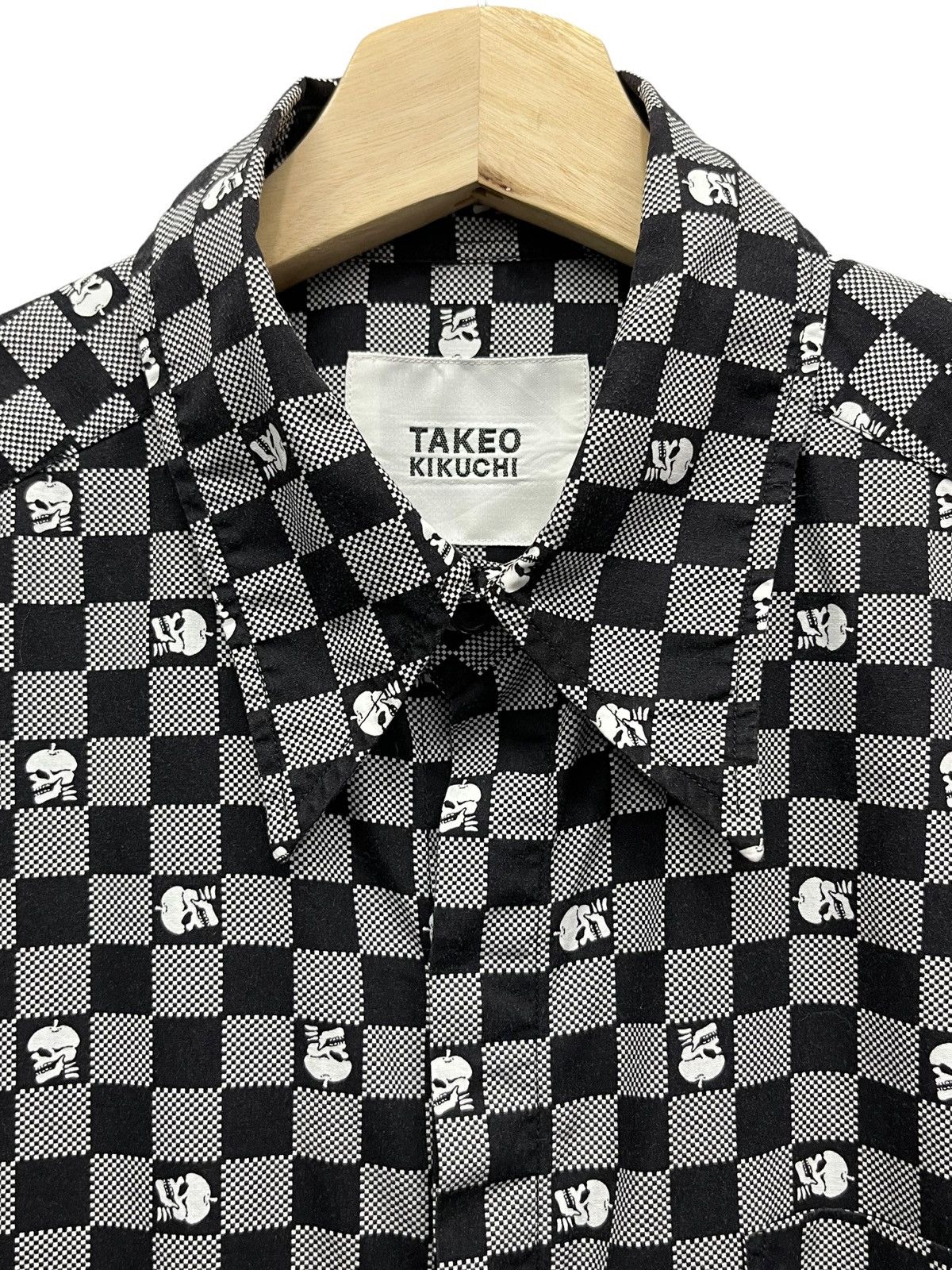 Vtg Designer TAKEO KIKUCHI JAPAN Skulls Checked Long Sleeve