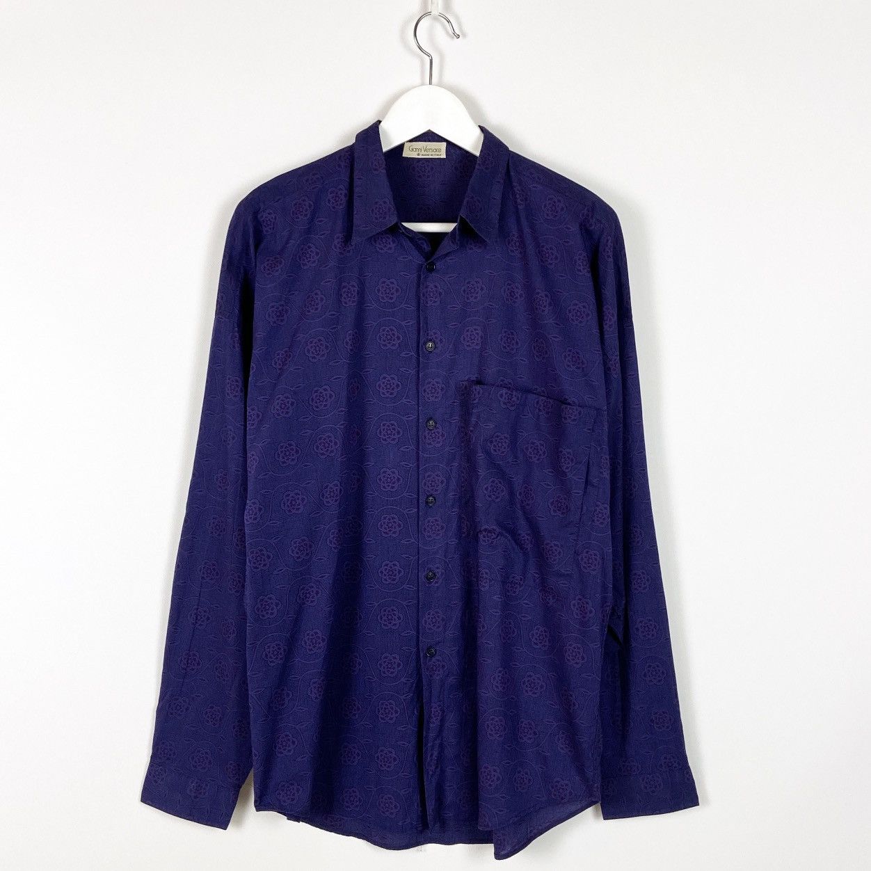 Vintage Vintage 70s Very rare Gianni Versace Purple Flowers shirt Size US XL / EU 56 / 4 - 1 Thumbnail