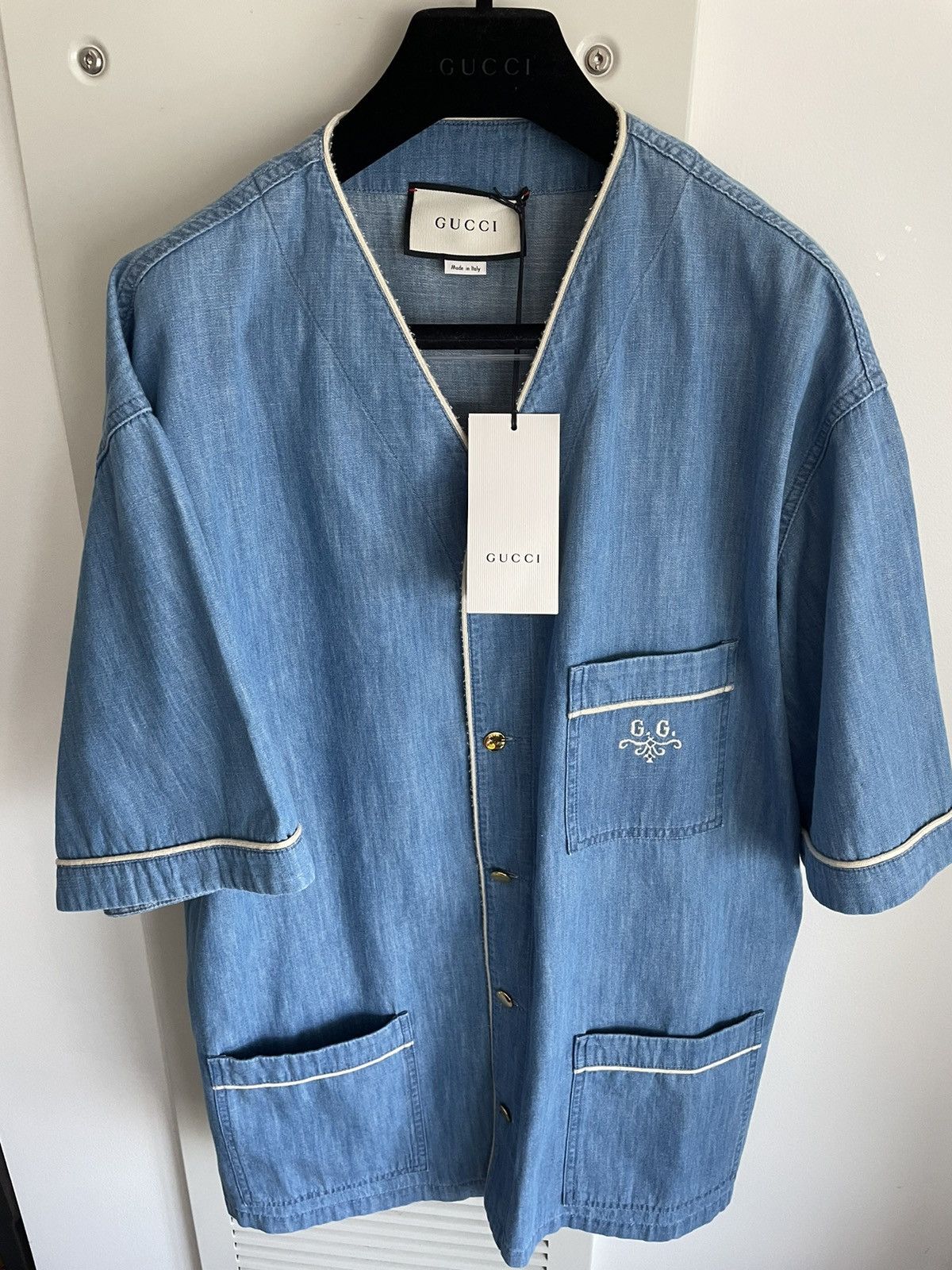 Gucci Super Runway Denim Logo Gucci Bowling Shirt Size US XL / EU 56 / 4 - 4 Thumbnail