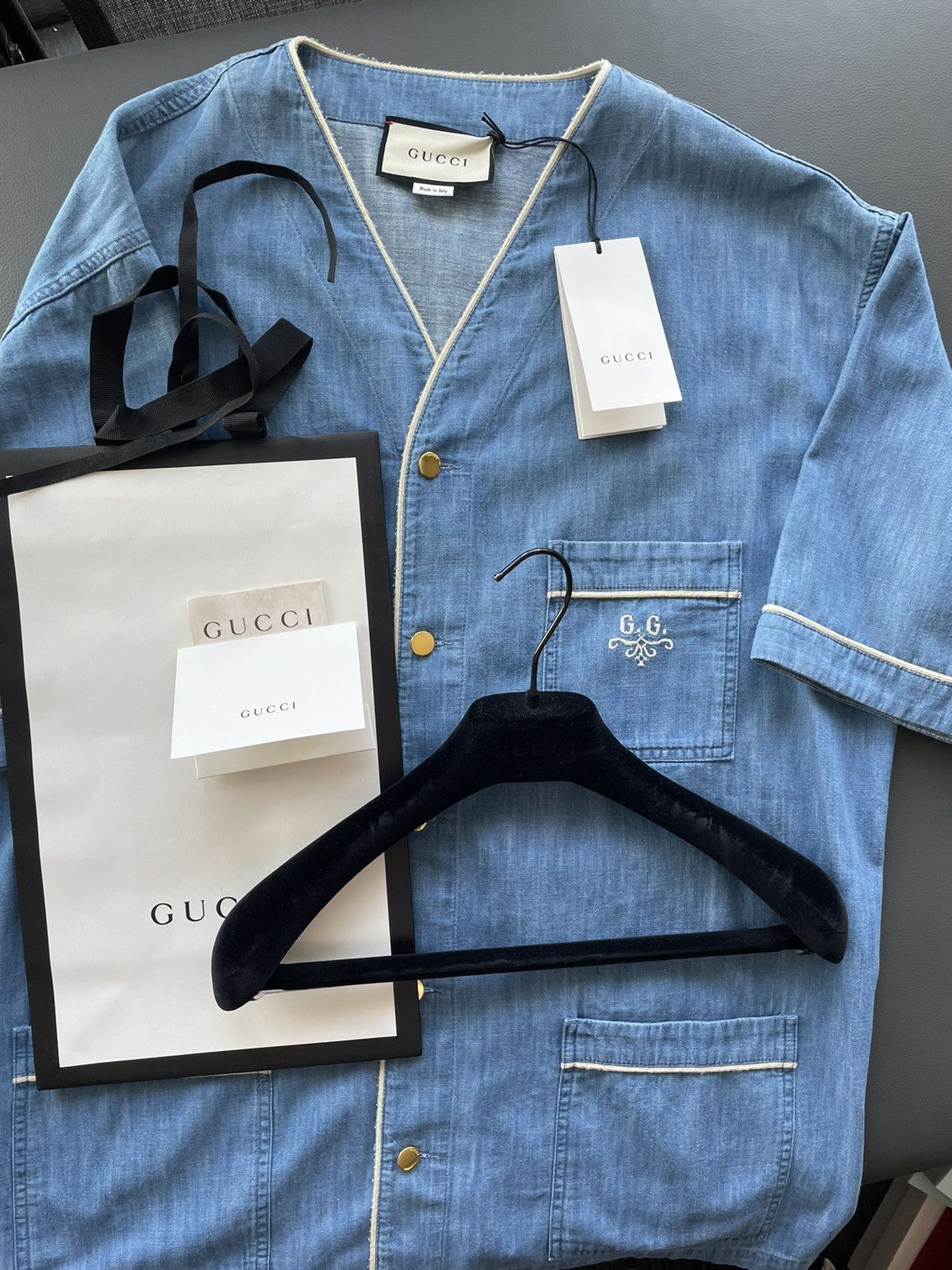 Gucci Super Runway Denim Logo Gucci Bowling Shirt Size US XL / EU 56 / 4 - 7 Thumbnail