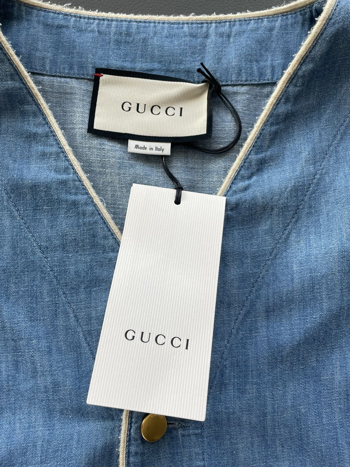 Gucci Super Runway Denim Logo Gucci Bowling Shirt Size US XL / EU 56 / 4 - 6 Thumbnail