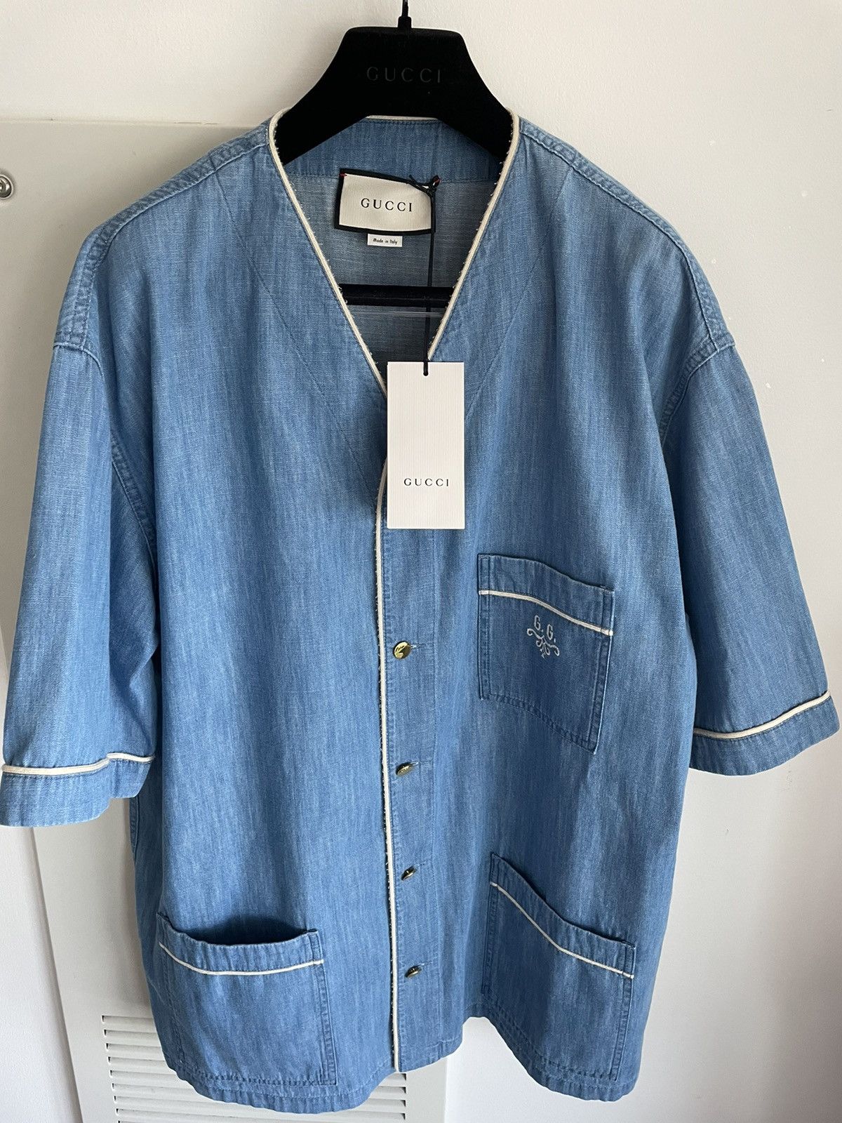 Gucci Super Runway Denim Logo Gucci Bowling Shirt Size US XL / EU 56 / 4 - 25 Thumbnail