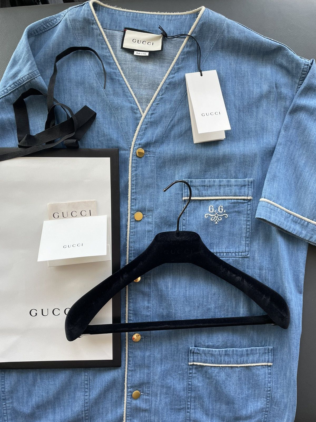Gucci Super Runway Denim Logo Gucci Bowling Shirt Size US XL / EU 56 / 4 - 23 Thumbnail