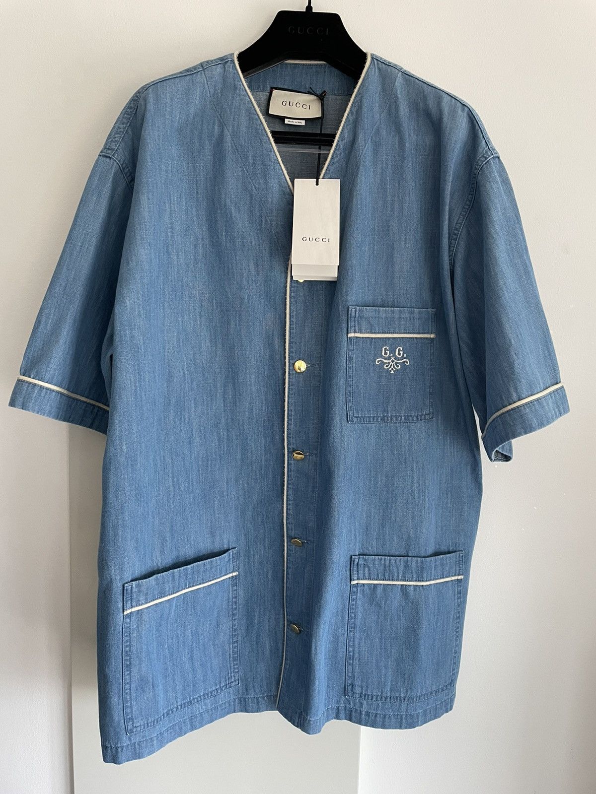 Gucci Super Runway Denim Logo Gucci Bowling Shirt Size US XL / EU 56 / 4 - 16 Thumbnail