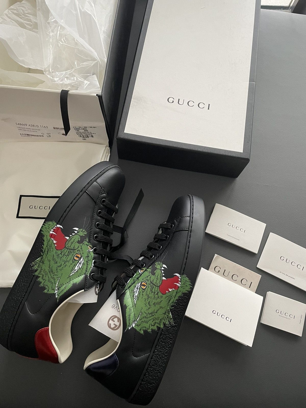 Gucci Rare Brand New Limited Edition Panther Leather ACE Sneaker Size US 10 / EU 43 - 8 Thumbnail