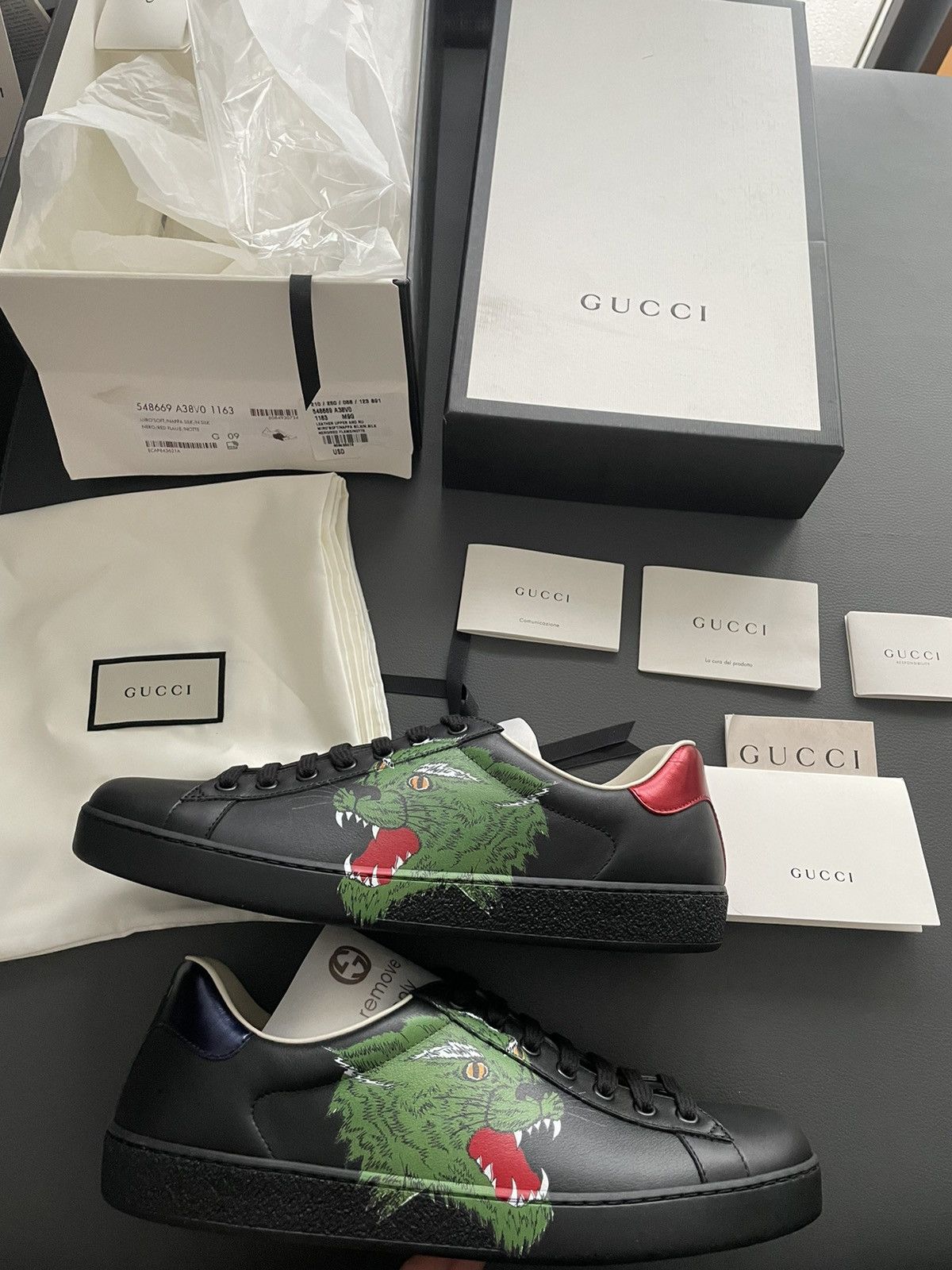 Gucci Rare Brand New Limited Edition Panther Leather ACE Sneaker Size US 10 / EU 43 - 9 Thumbnail
