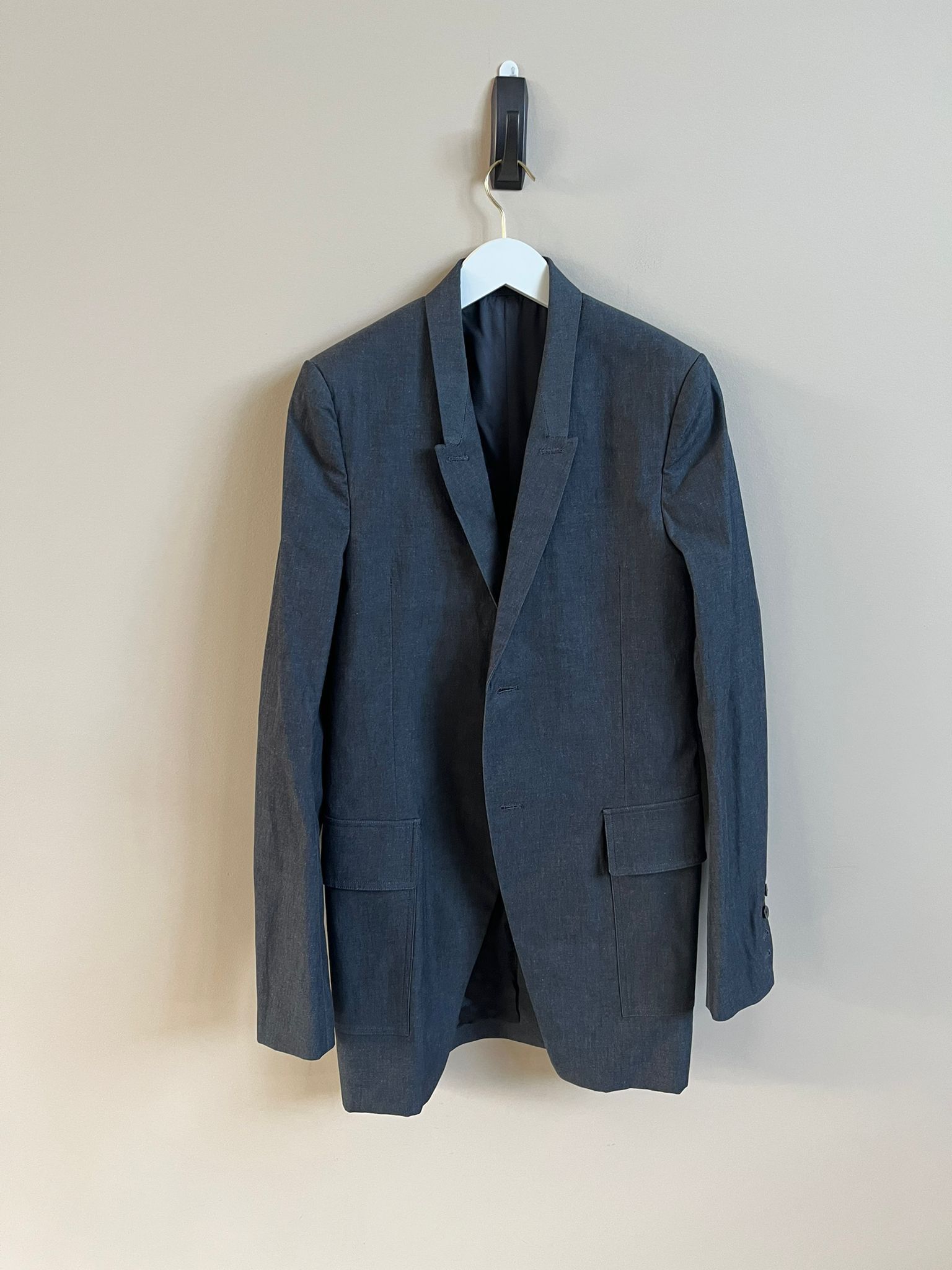 Rick Owens SS19 Long Blazer Jacket in Black Natural (LOOKS GREY) Size US M / EU 48-50 / 2 - 6 Thumbnail