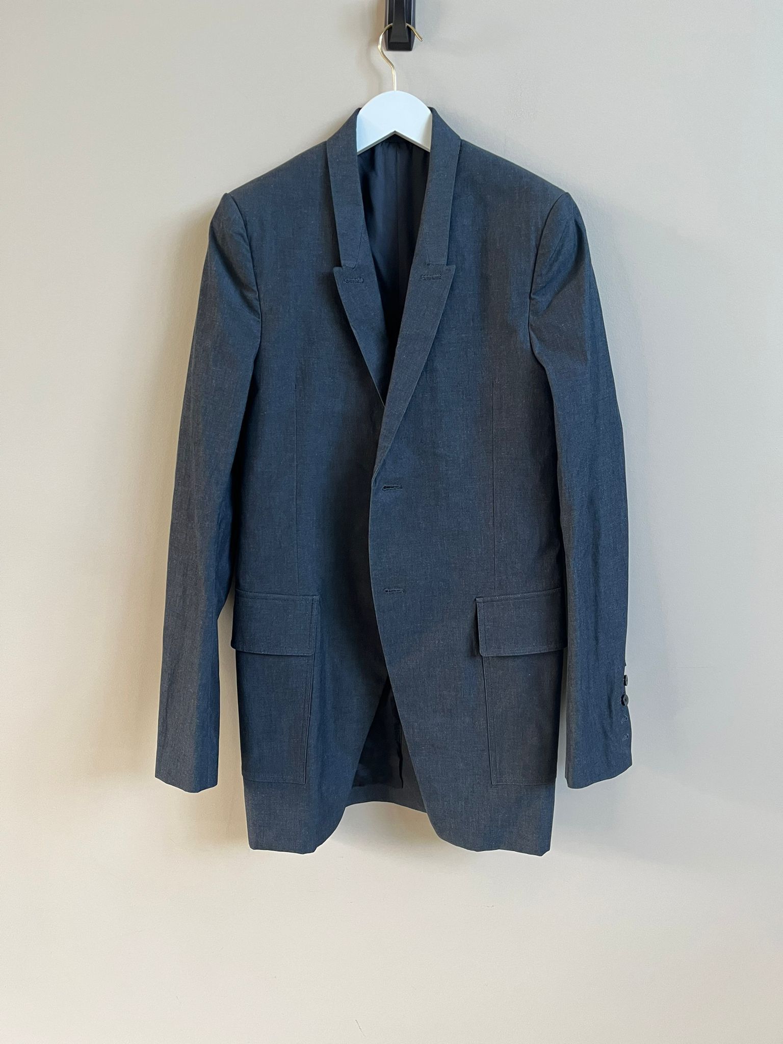 Rick Owens SS19 Long Blazer Jacket in Black Natural (LOOKS GREY) Size US M / EU 48-50 / 2 - 2 Thumbnail