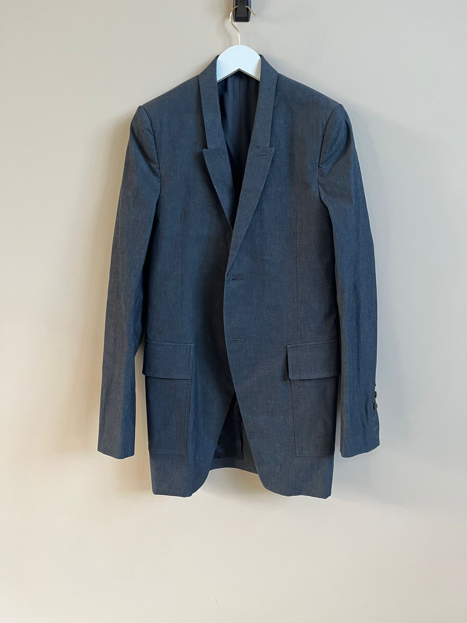 Rick Owens SS19 Long Blazer Jacket in Black Natural (LOOKS GREY) Size US M / EU 48-50 / 2 - 1 Thumbnail