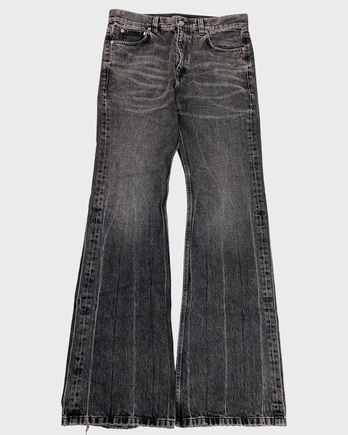 image of Balenciaga Sz M Lost Tape Flared Destroyed Flared Jeans In Grey Black in Black Grey, Men's