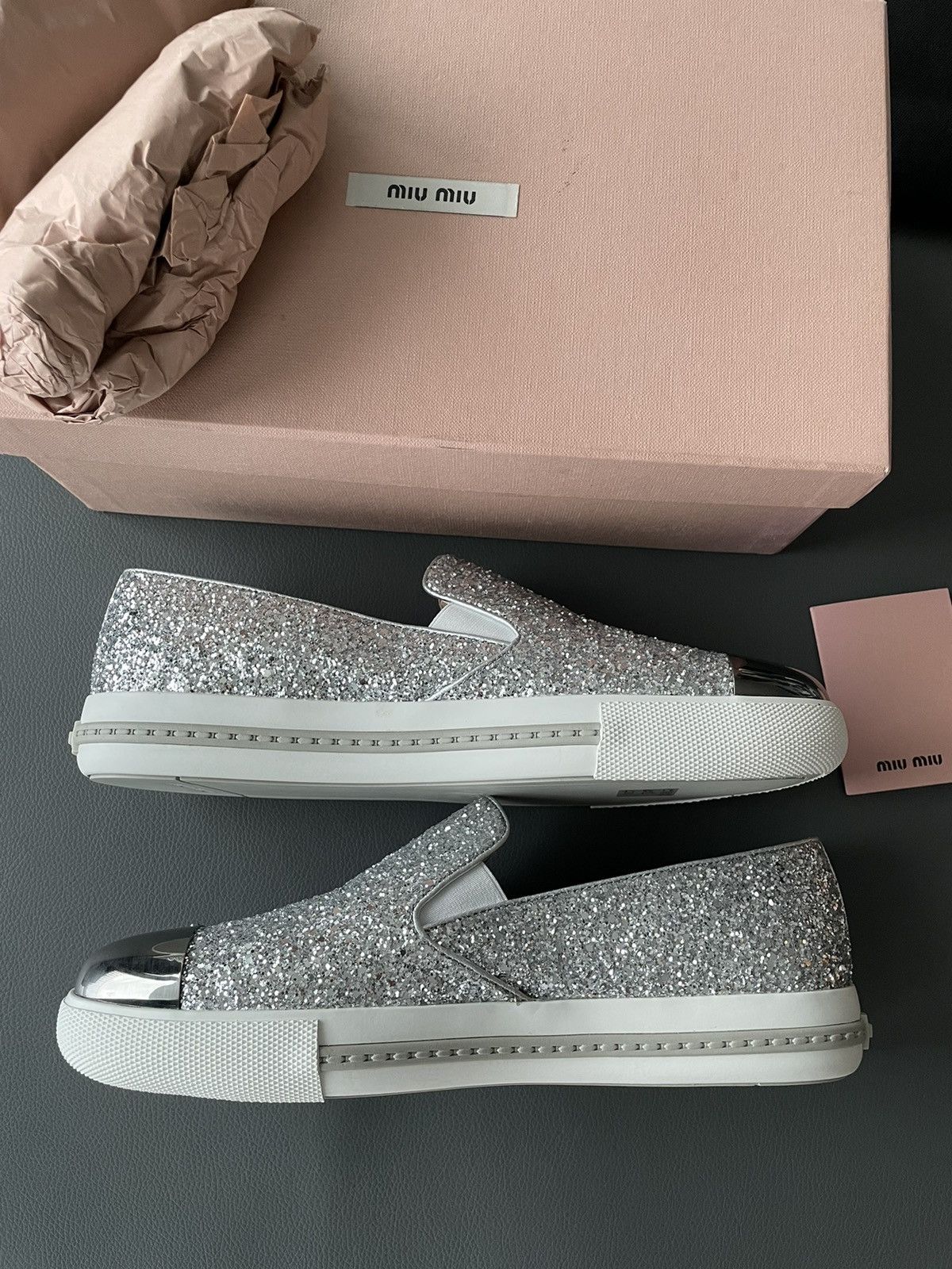 Miu Miu Brand New Runway Rare Iconic Glitter Bullet Leather Loafer Size US 10 / IT 40 - 5 Thumbnail