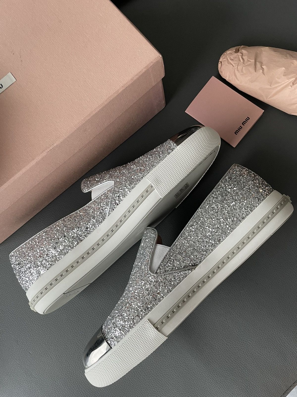 Miu Miu Brand New Runway Rare Iconic Glitter Bullet Leather Loafer Size US 10 / IT 40 - 23 Thumbnail