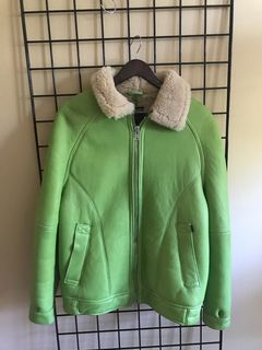 Green Supreme Schott Shearling Leather Jacket