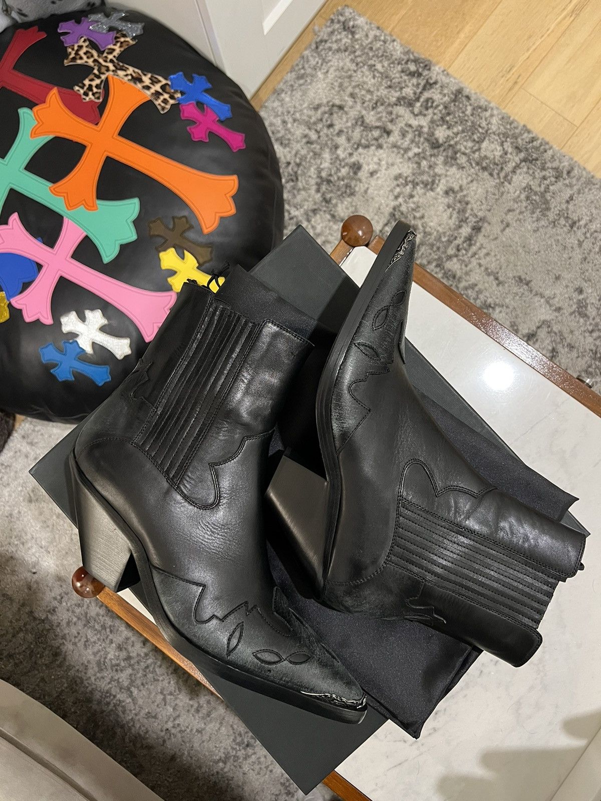 image of Enfants Riches Deprimes Metal Tip Midnight Cowboy Boot Worn Black / Silver, Men's (Size 9)