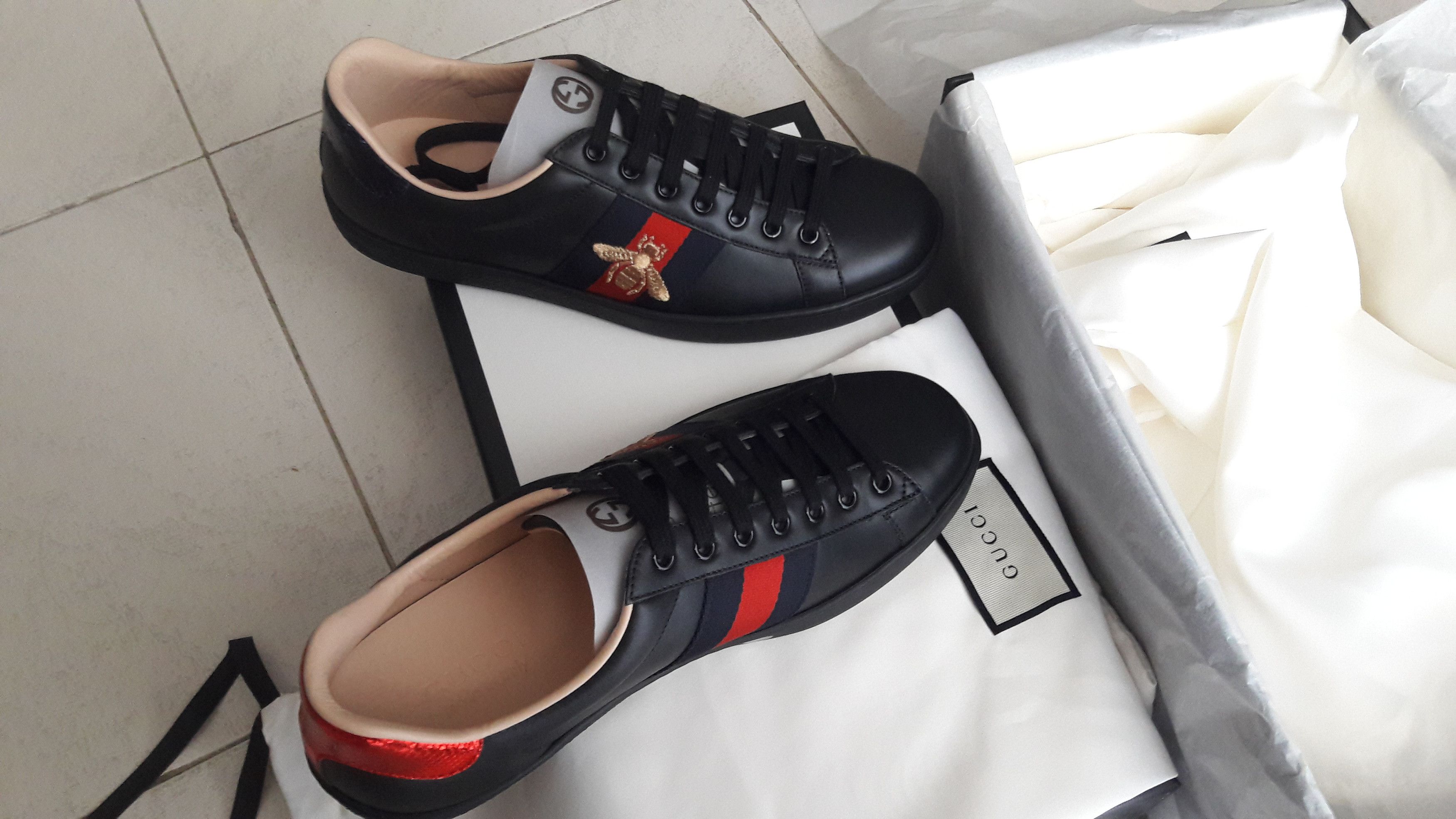 Gucci GUCCI Ace sneaker Black Leather Bee embroidered Grailed