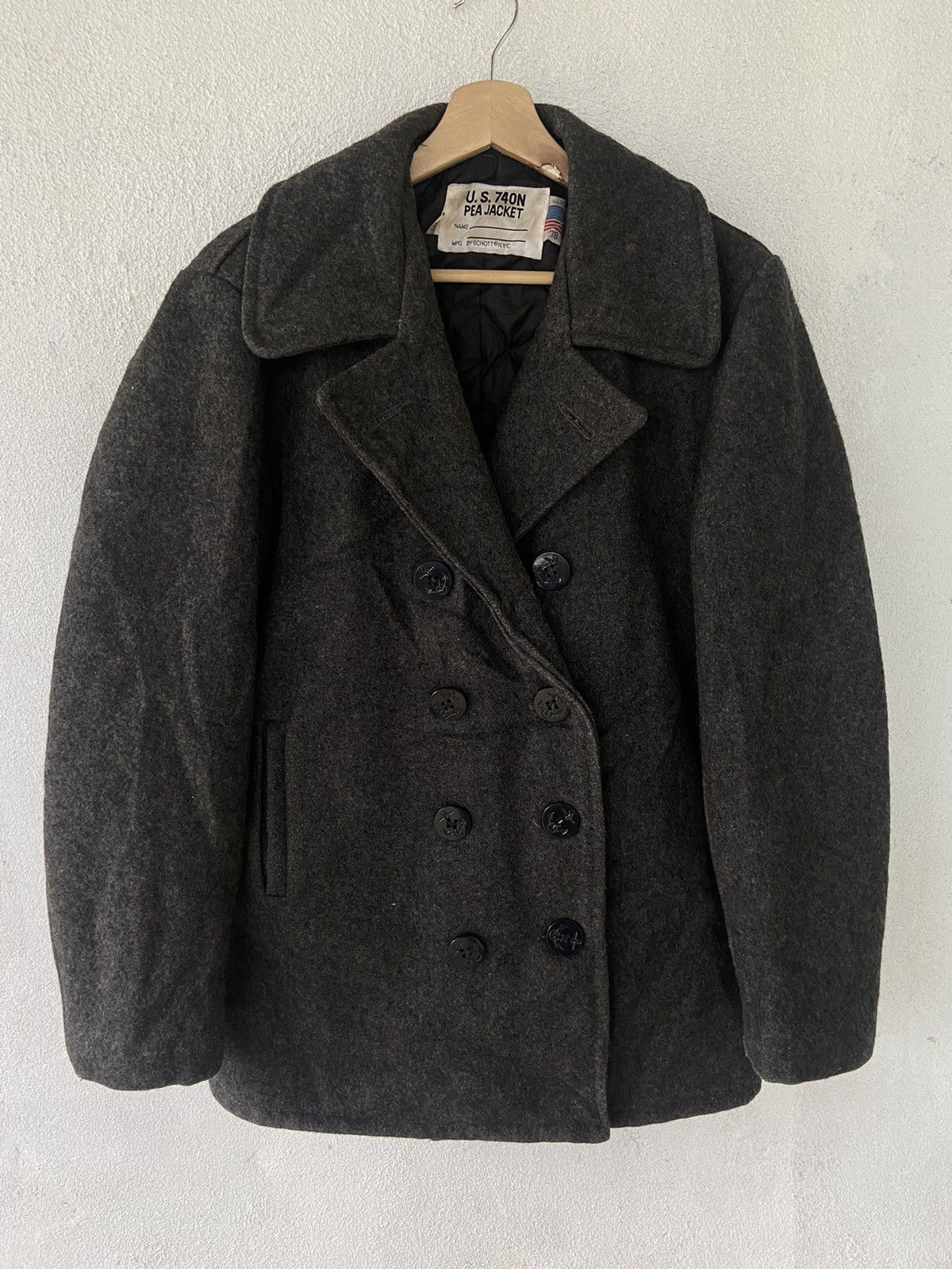 Vintage U.S. 740N By Schott NYC Wool Pea Jacket Made in USA