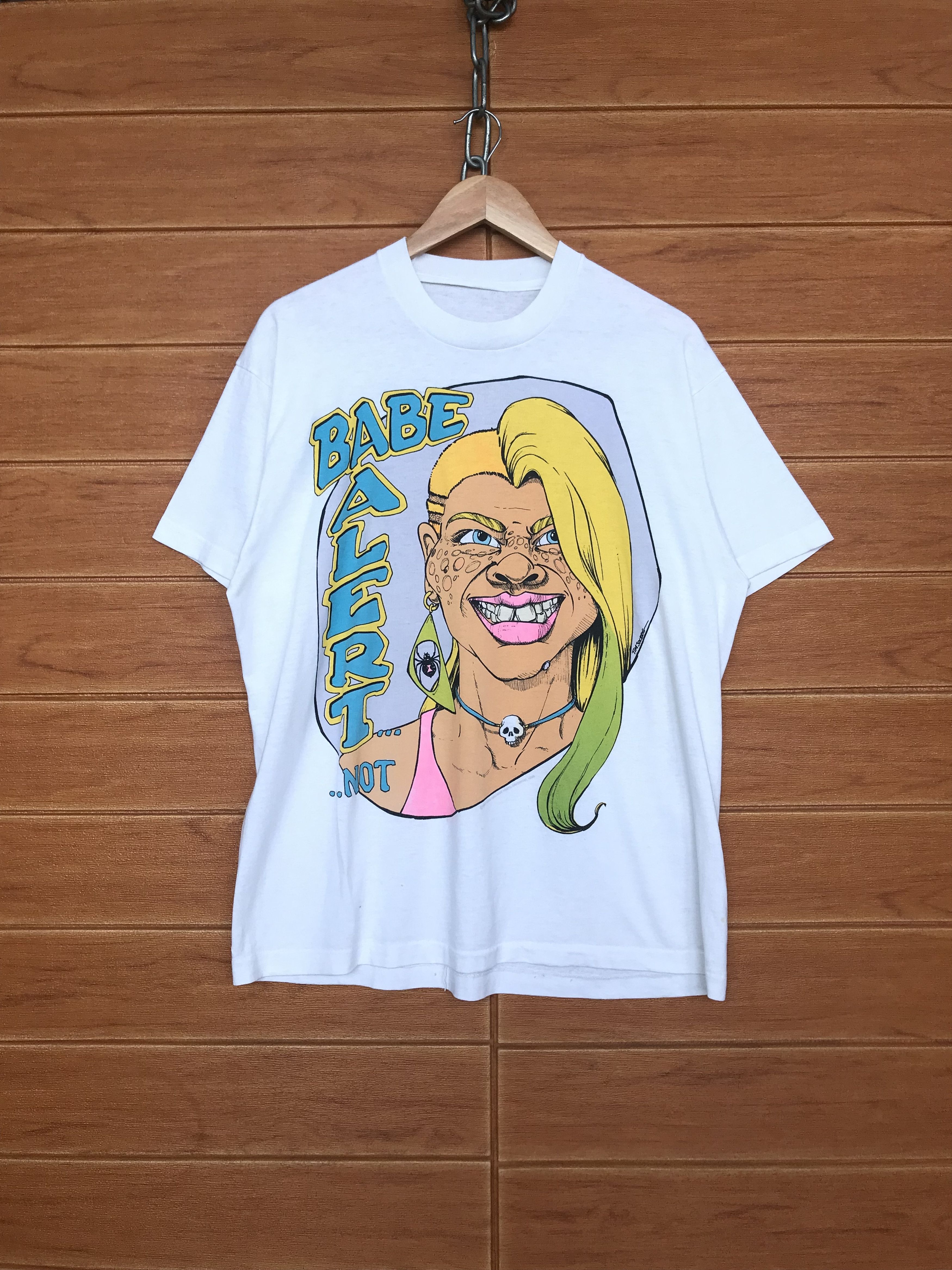 Vintage Vintage 90s TIM SOLBRIG 'Babe Alert' Graphic Art T-Shirt Size US L / EU 52-54 / 3 - 1 Thumbnail