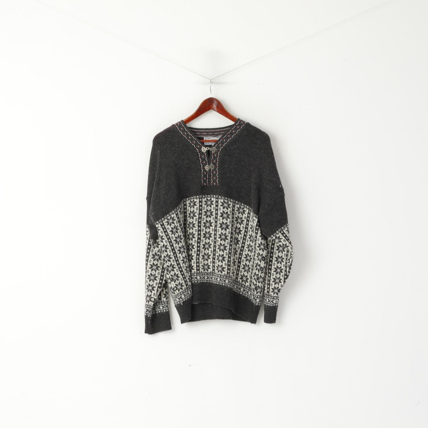 Vintage Broadway Men M Jumper Gray Wool Nordic Design 3957 Size US M / EU 48-50 / 2 - 2 Thumbnail
