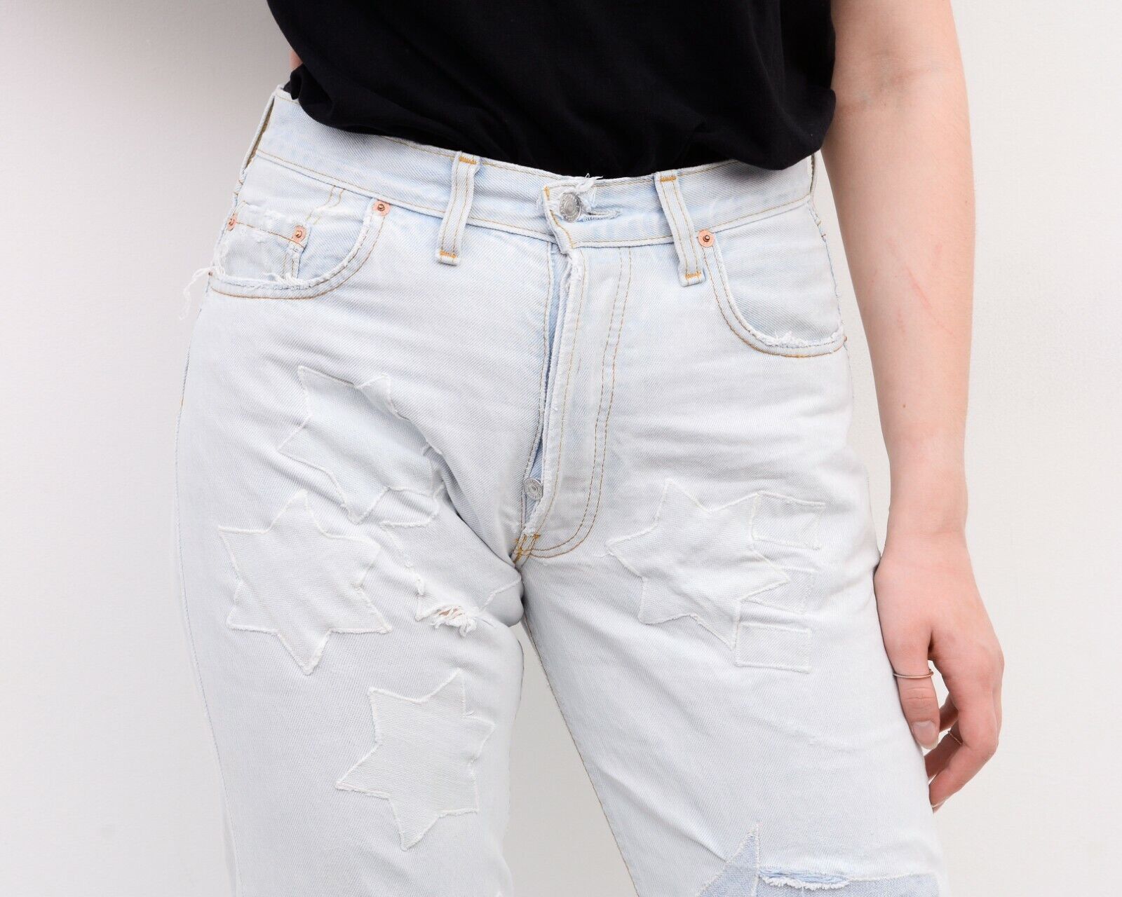 Levi's Denim Distressed Patched Jeans Trousers Pants Blue W33 L32 Size 33" - 3 Thumbnail