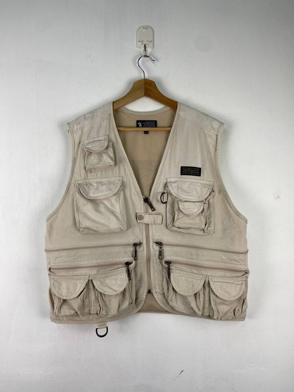 image of Vintage Varoz Japanese Multipocket Tactical Vest Jacket in Cream, Men's (Size Large)