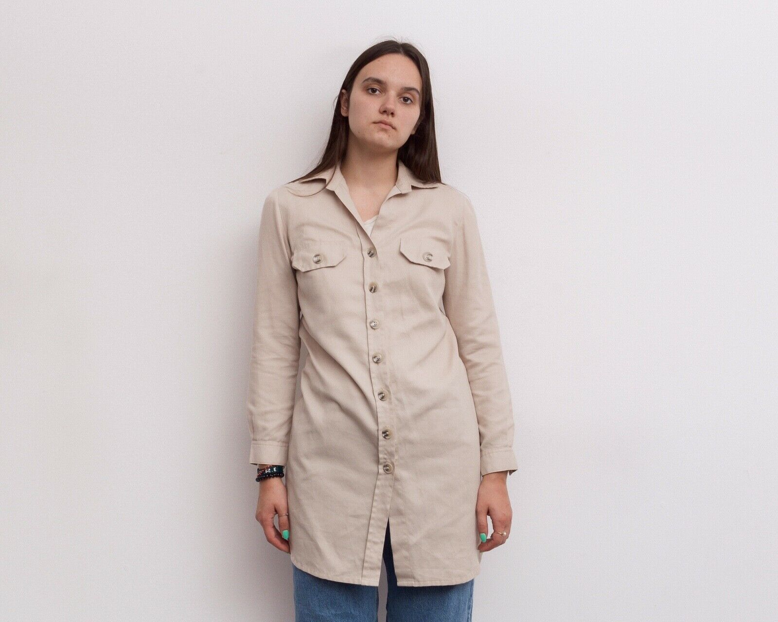 Other × Vintage Indigo Instinct Long Shirt Button Up Blouse Shirt Dress Size M / US 6-8 / IT 42-44 - 1 Thumbnail