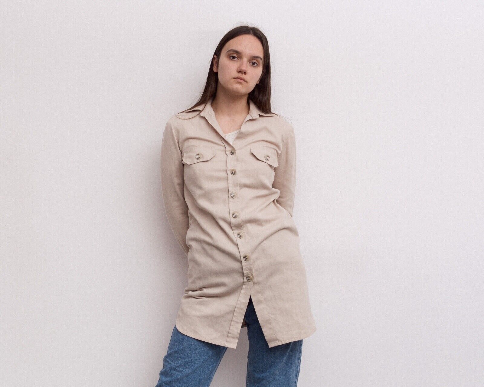Other × Vintage Indigo Instinct Long Shirt Button Up Blouse Shirt Dress Size M / US 6-8 / IT 42-44 - 2 Thumbnail