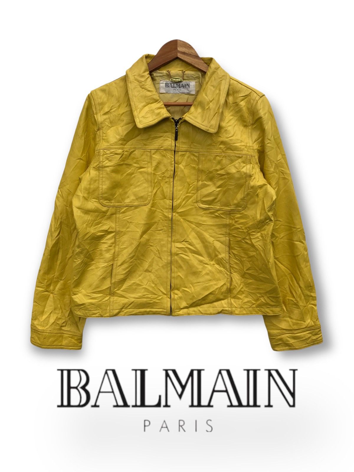 image of Balmain Paris Sheepskin Leather Jacket in Yellow, Women's (Size Medium)