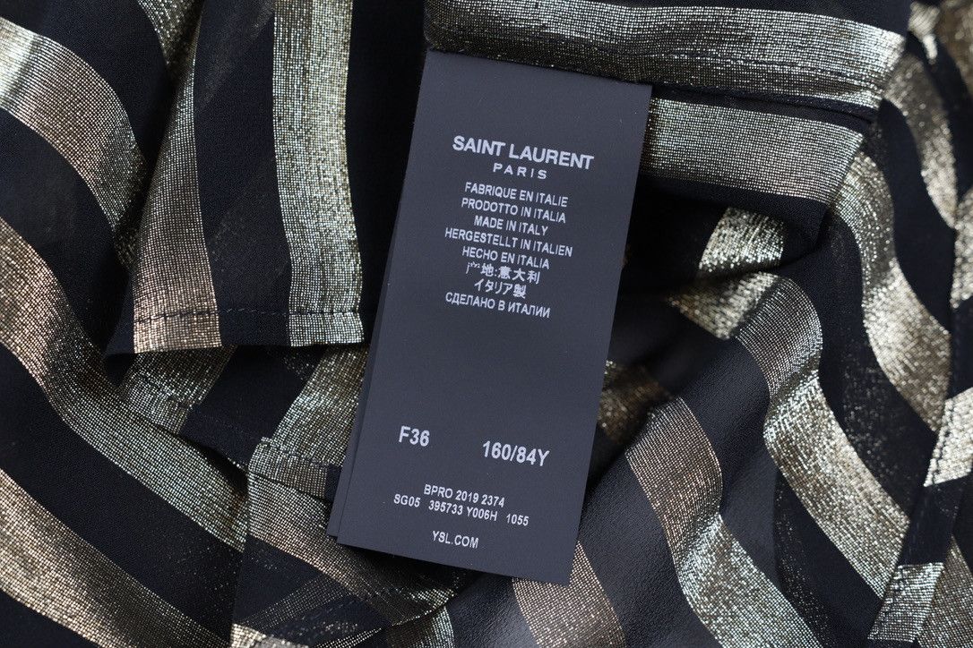 Saint Laurent Paris FW19 Saint Laurent Runway Striped Gold Silk Shirt Size XS / US 0-2 / IT 36-38 - 10 Thumbnail