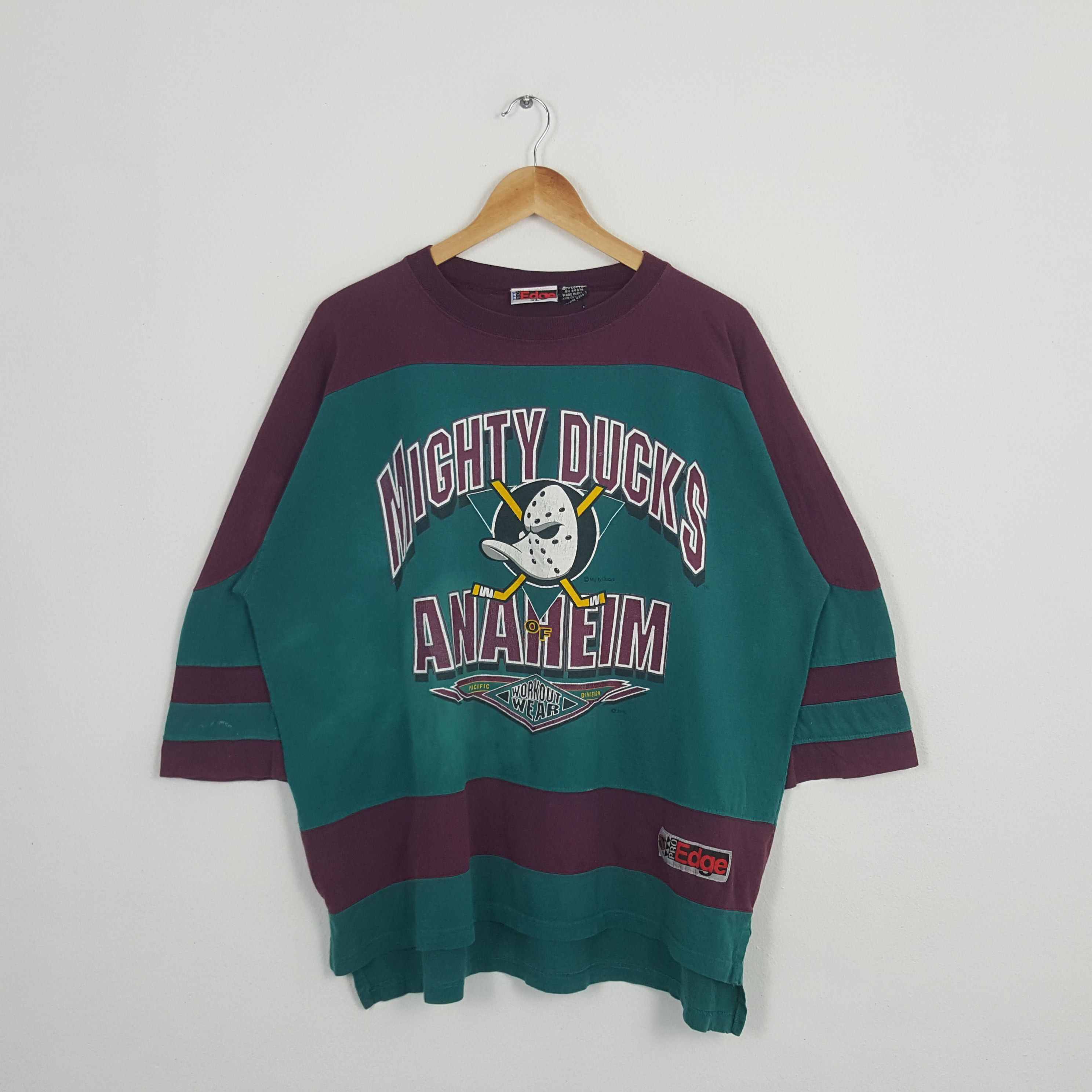 Chemise Vintage Mighty Ducks Anaheim - Taille L Grise - Logo Hockey LNH - Occasion (graphique Usé)
