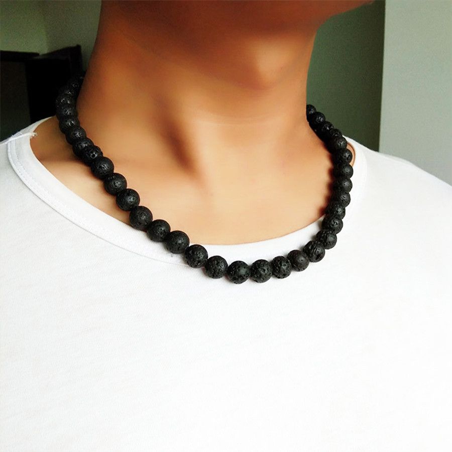 Jewelry 8MM/60CM Black Volcanic Lava Stone Necklace Size ONE SIZE - 1 Thumbnail