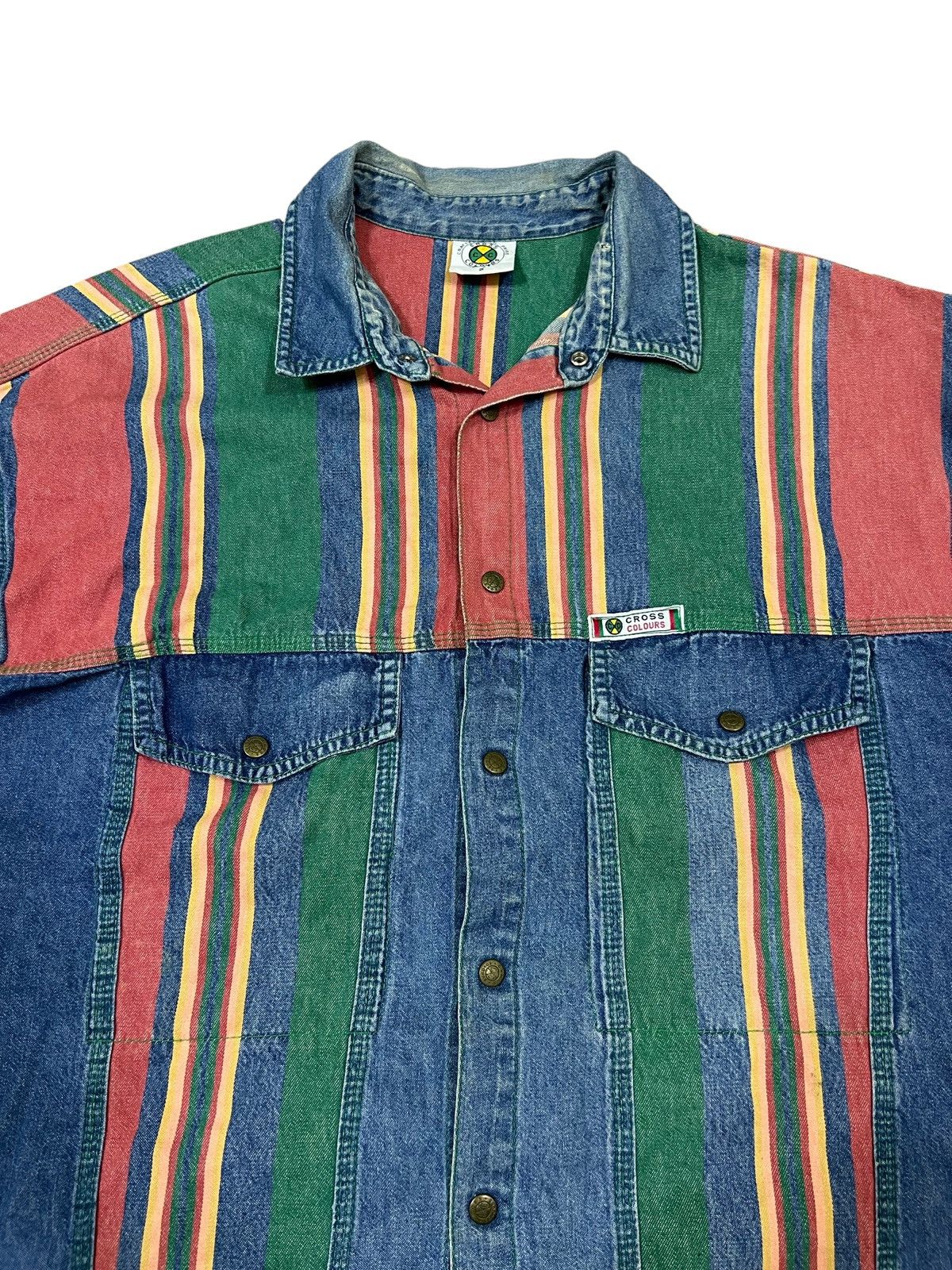 Cross Colours 1990s CC 🇺🇸 Multicolor OS Baggy Hip Hop Rapper Denim Jkt Size US XL / EU 56 / 4 - 2 Thumbnail